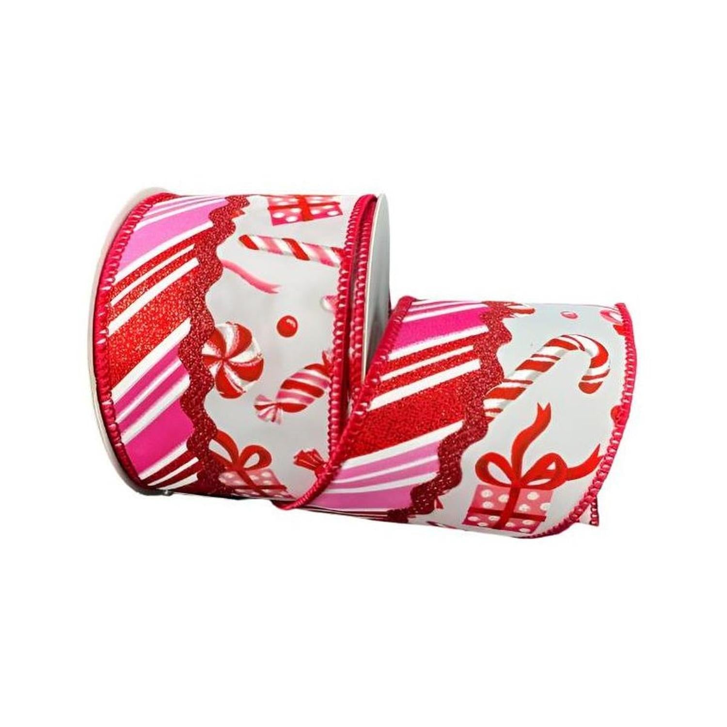 2.5" Glitter Loopy Ric Rac Ribbon: Red, Pink and White
