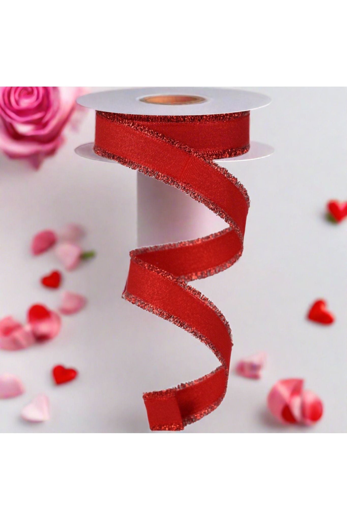 7/8" Fuzzy Edge Ribbon: Red (10 Yards) - Michelle's aDOORable Creations - Wired Edge Ribbon