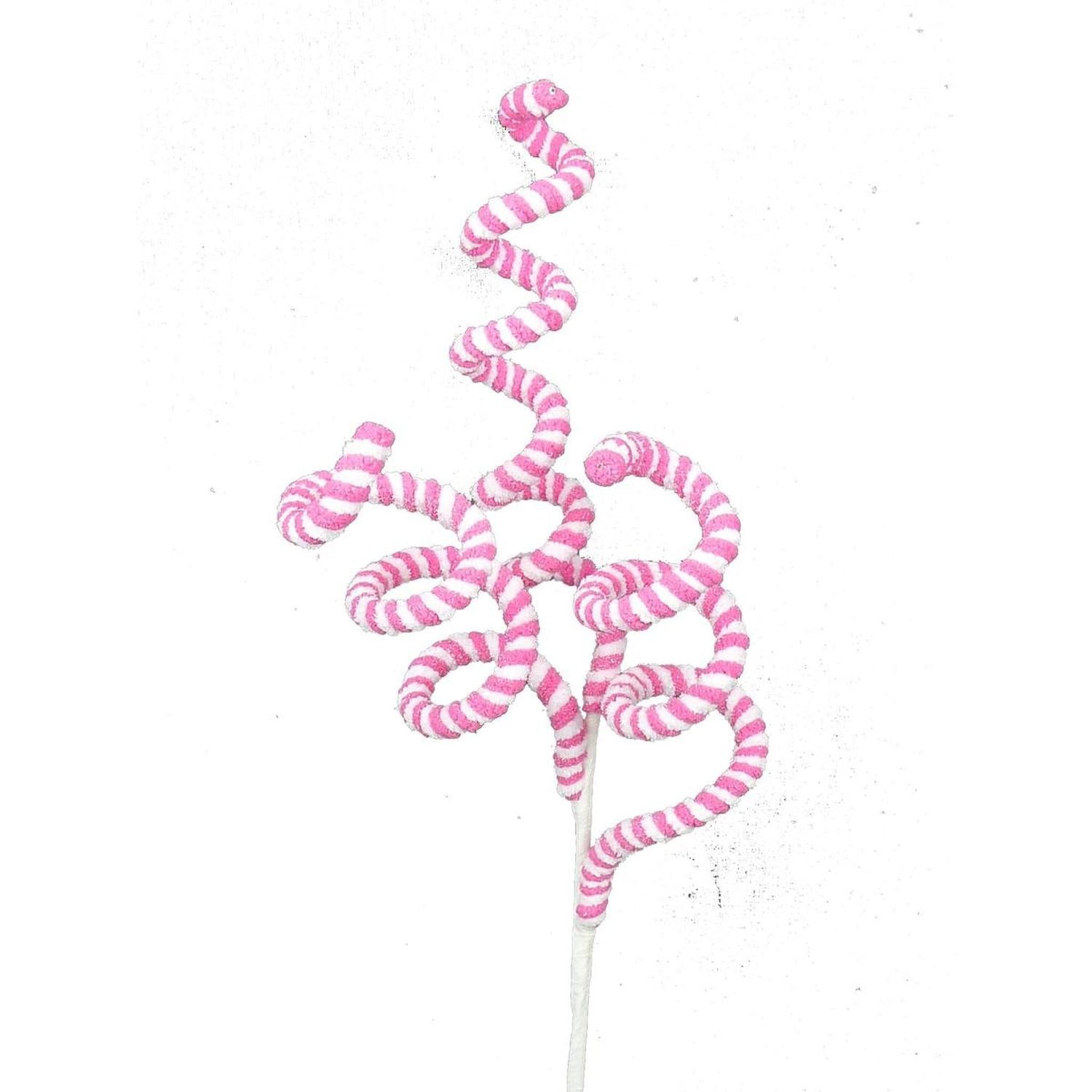 16" Peppermint Curly Chenille Pick: Pink & White
