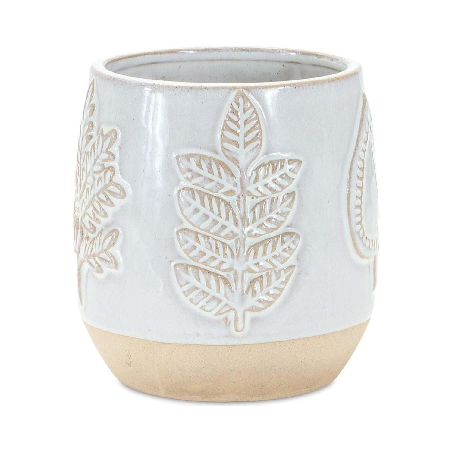 Two Tone Porcelain Planter with Leaf Design (Set of 2)