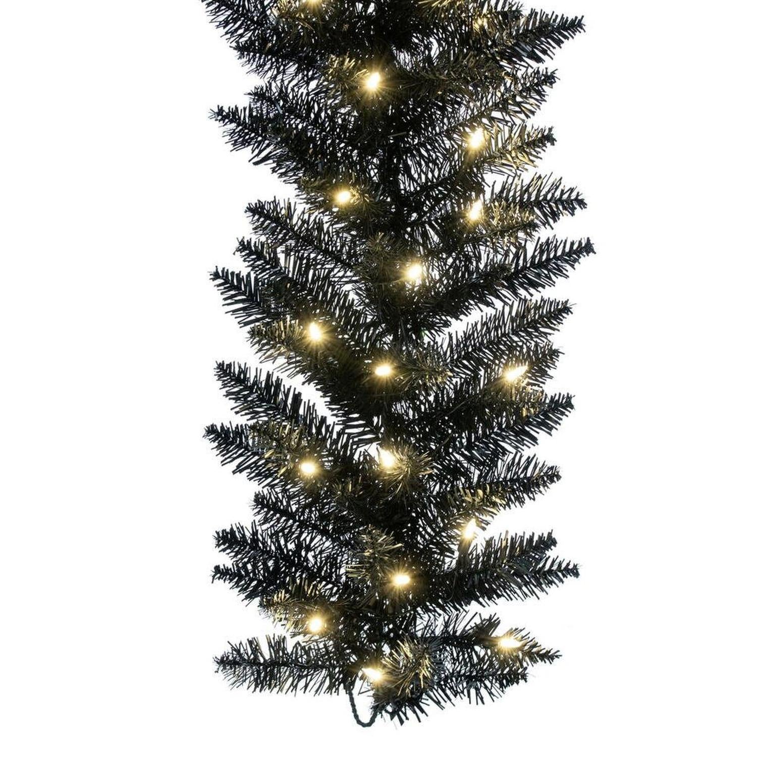 9' Black Fir Artificial Christmas Garland, Warm White LED Lights