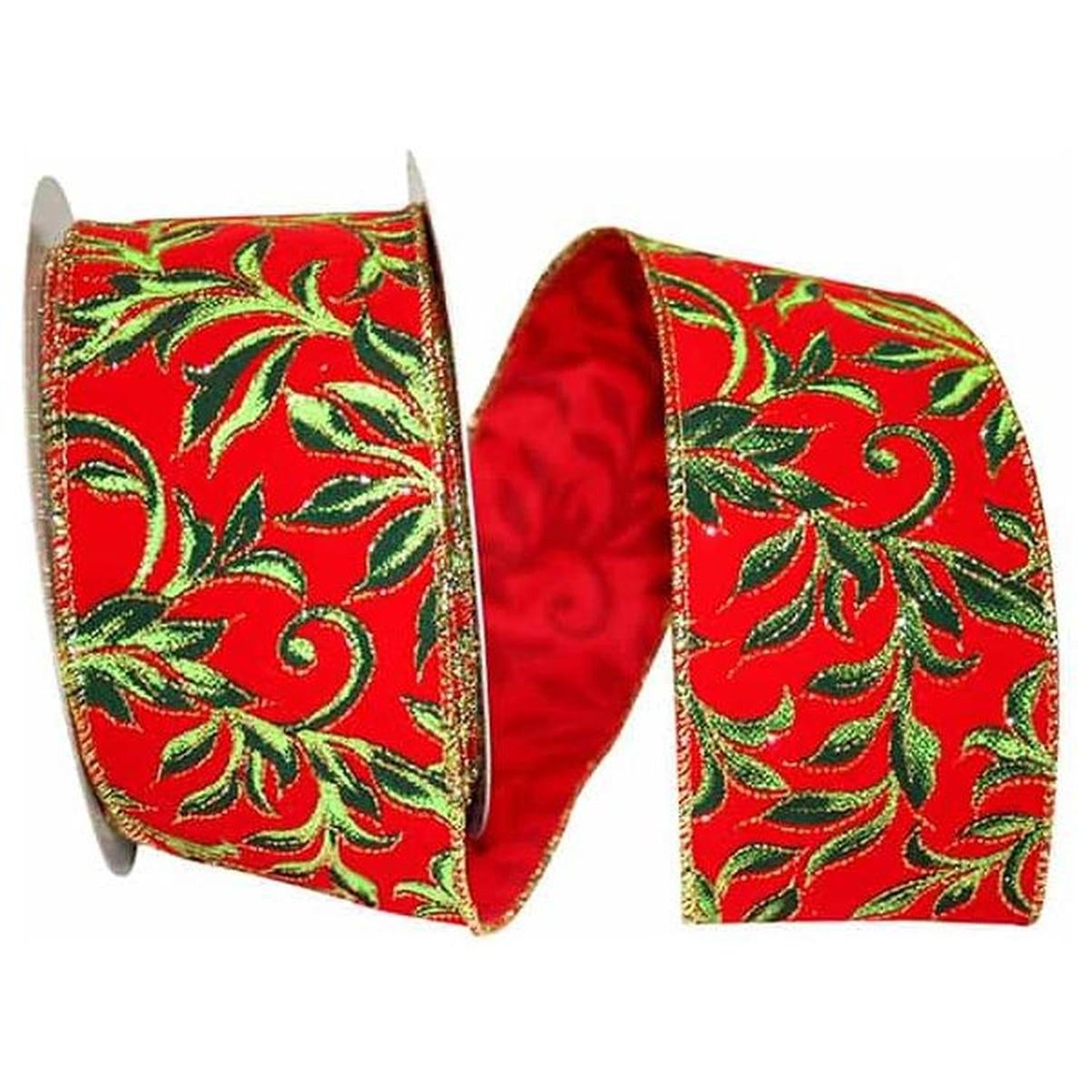 2.5" Exquisite Scroll Holiday Ribbon: Red (10 Yards)