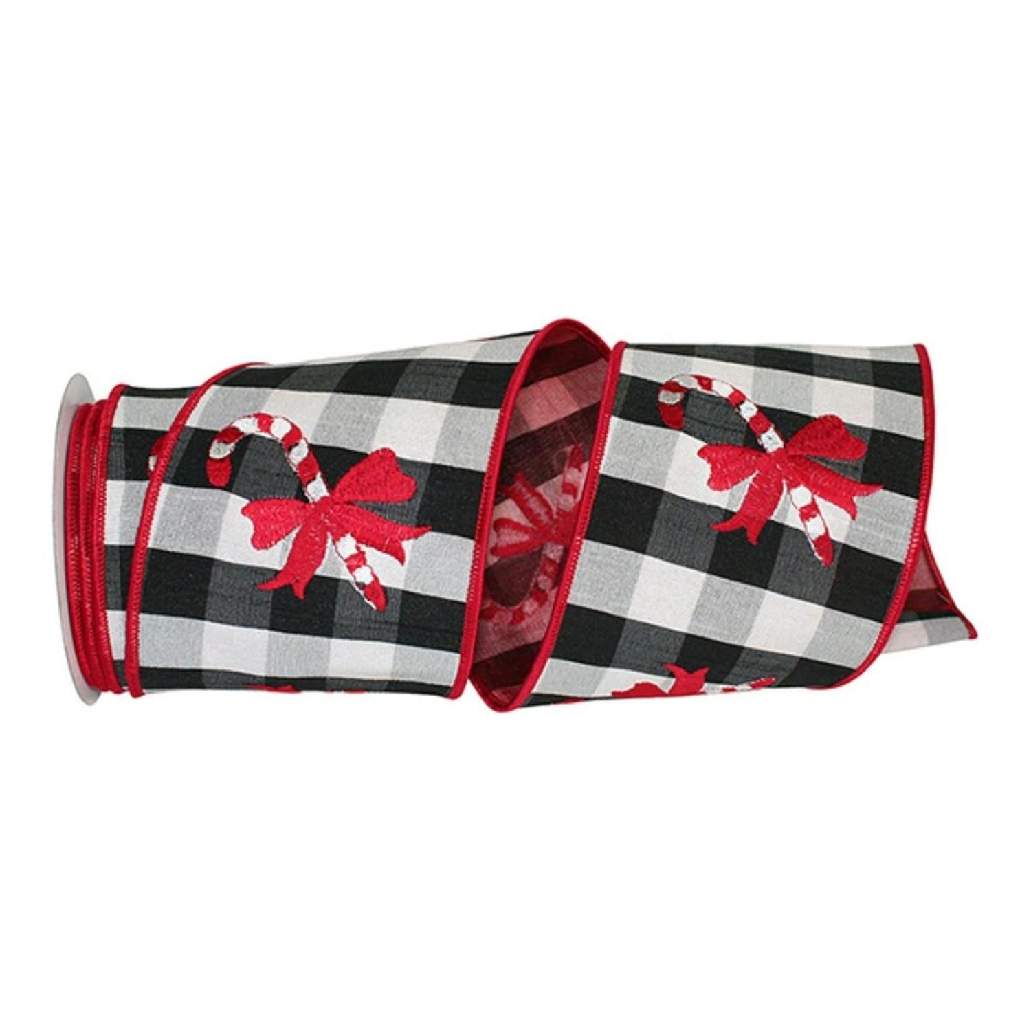 4" Candy Cane Check Embroidery Ribbon: Black & White (5 Yards)