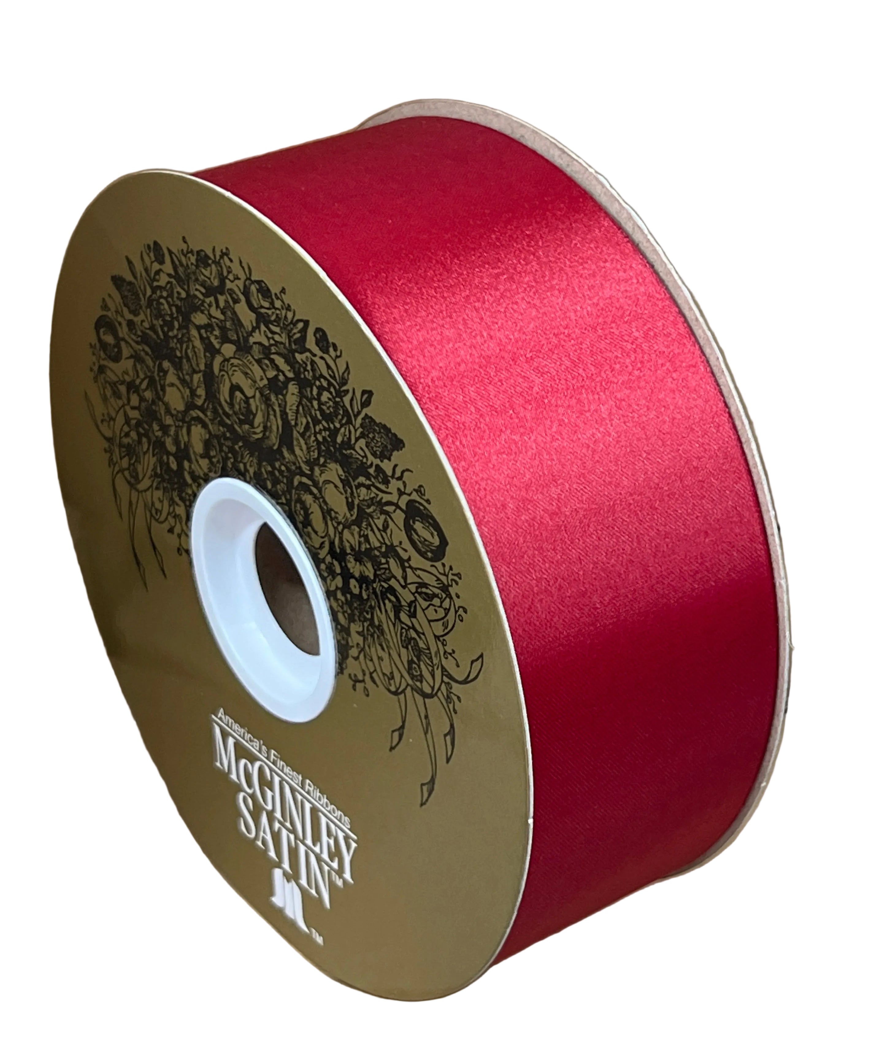 100-yard spool of 2-inch wide non-wired holiday red satin acetate ribbon with a smooth, luxurious finish.