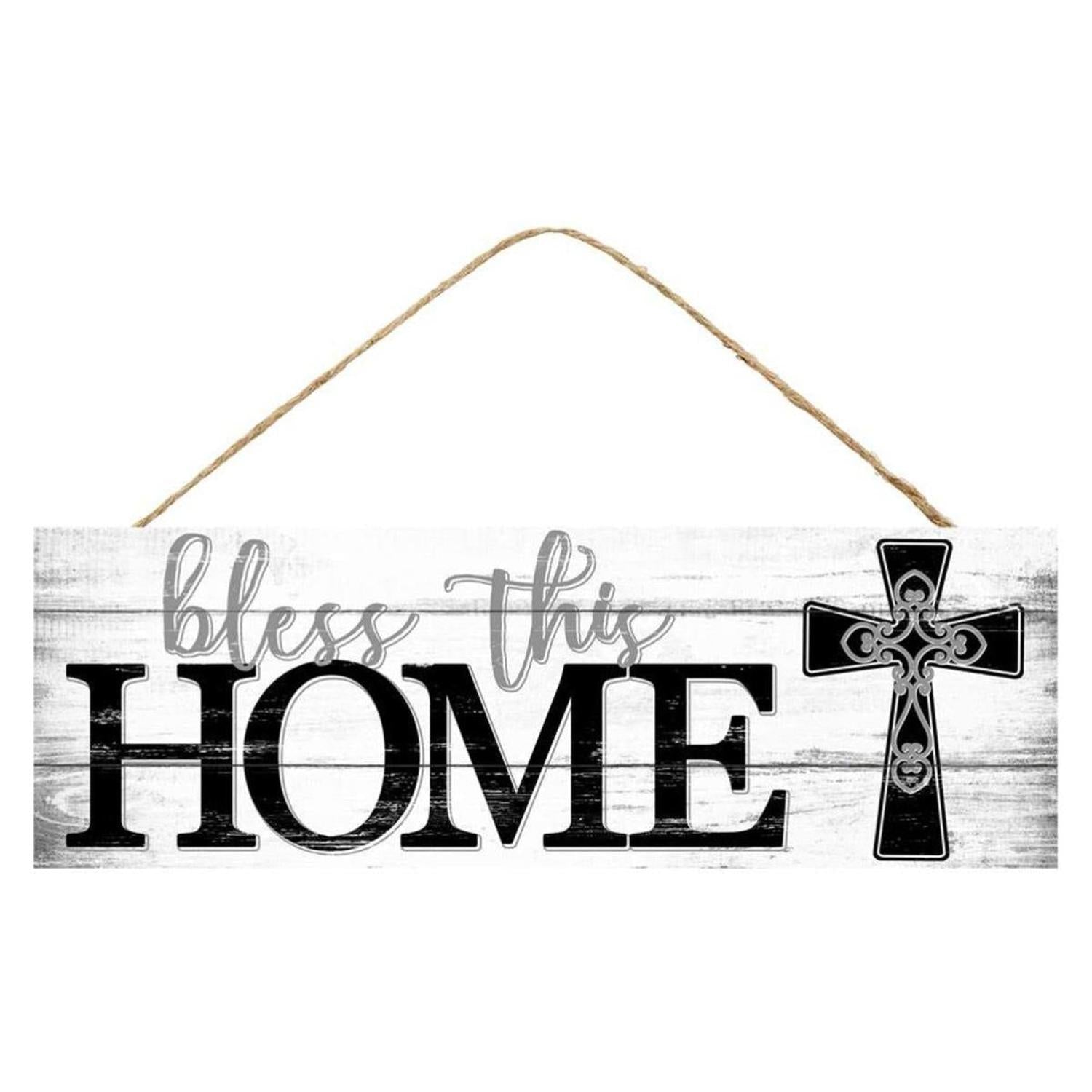 15" Wooden Sign: White Bless This Home