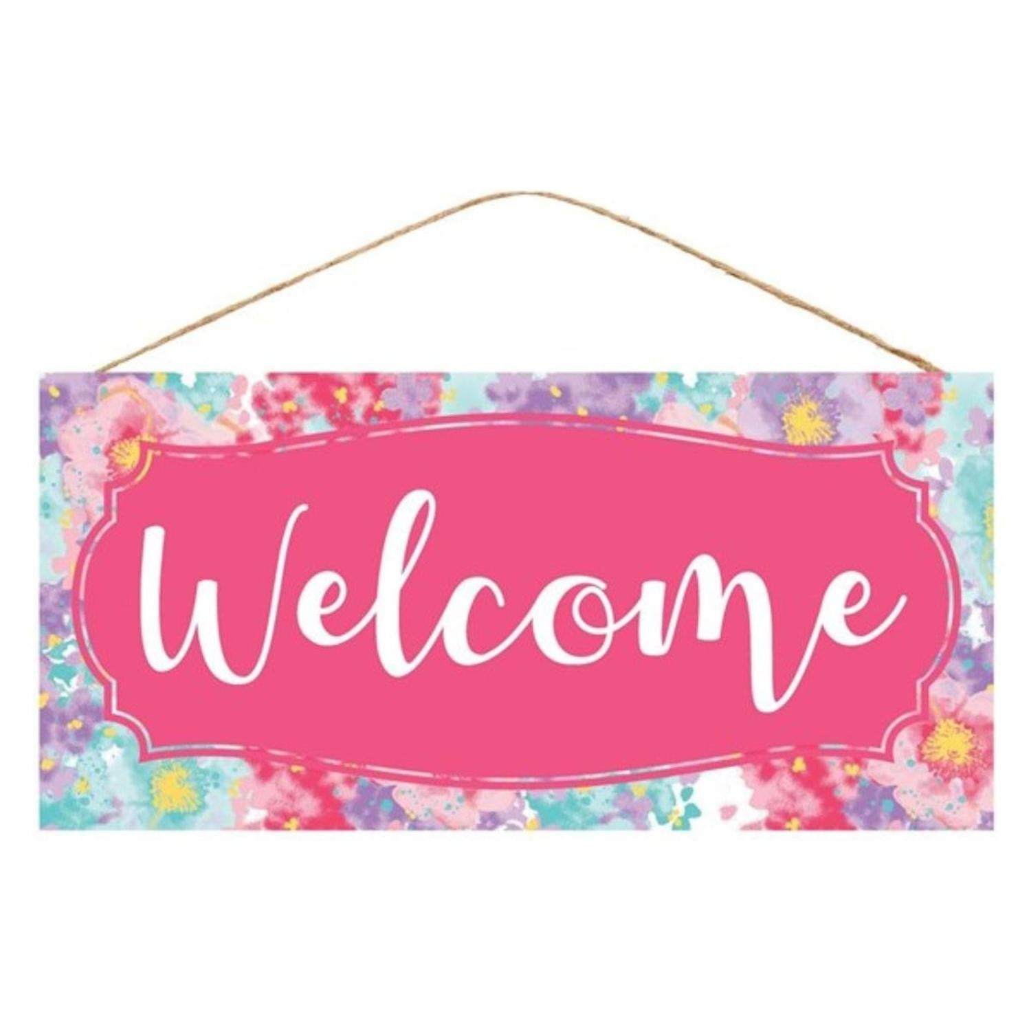 12" Wooden Sign: Floral Welcome Sign