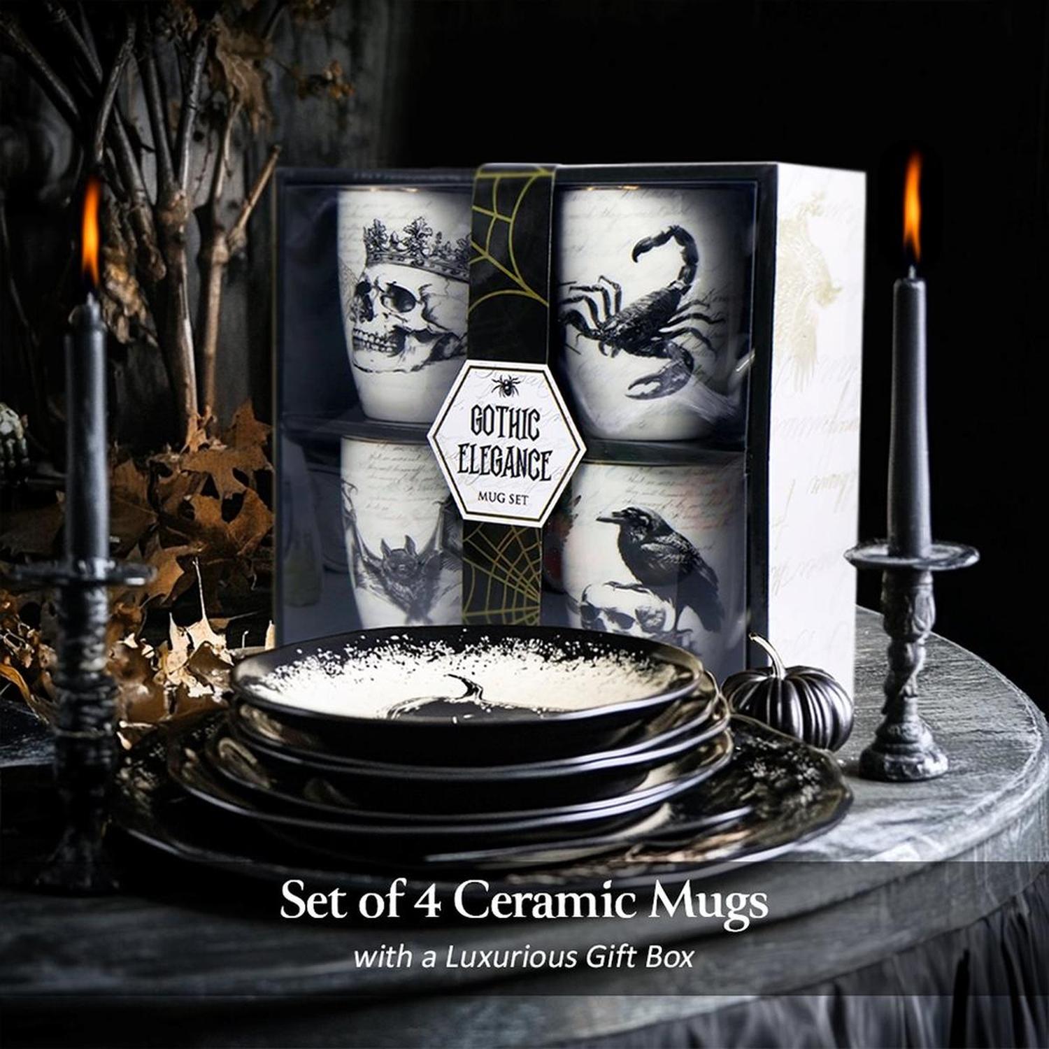 Elegant Halloween Goth Set of 4 Ceramic Mugs