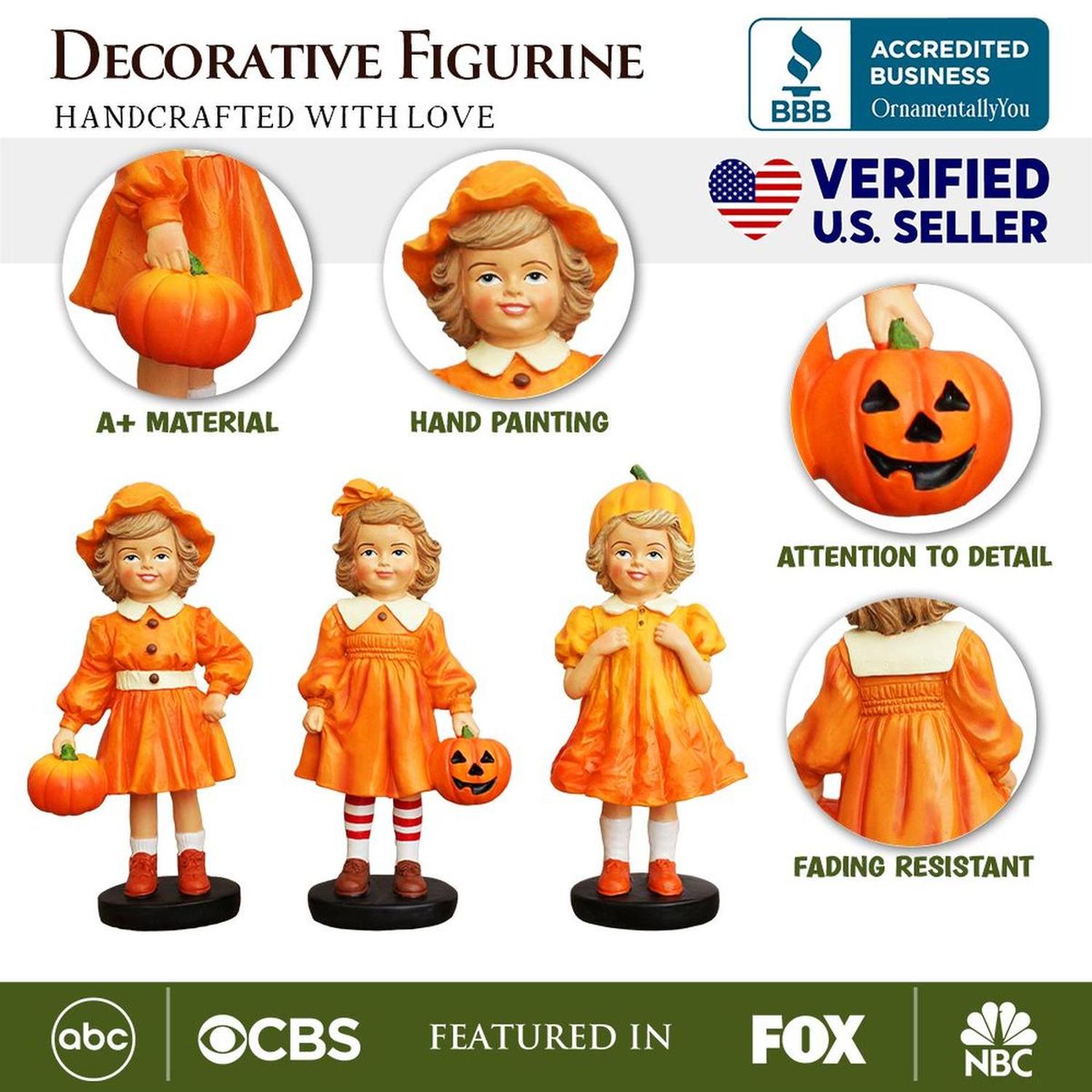 6" Victorian Pumpkin Girl Figurines, Set of 3