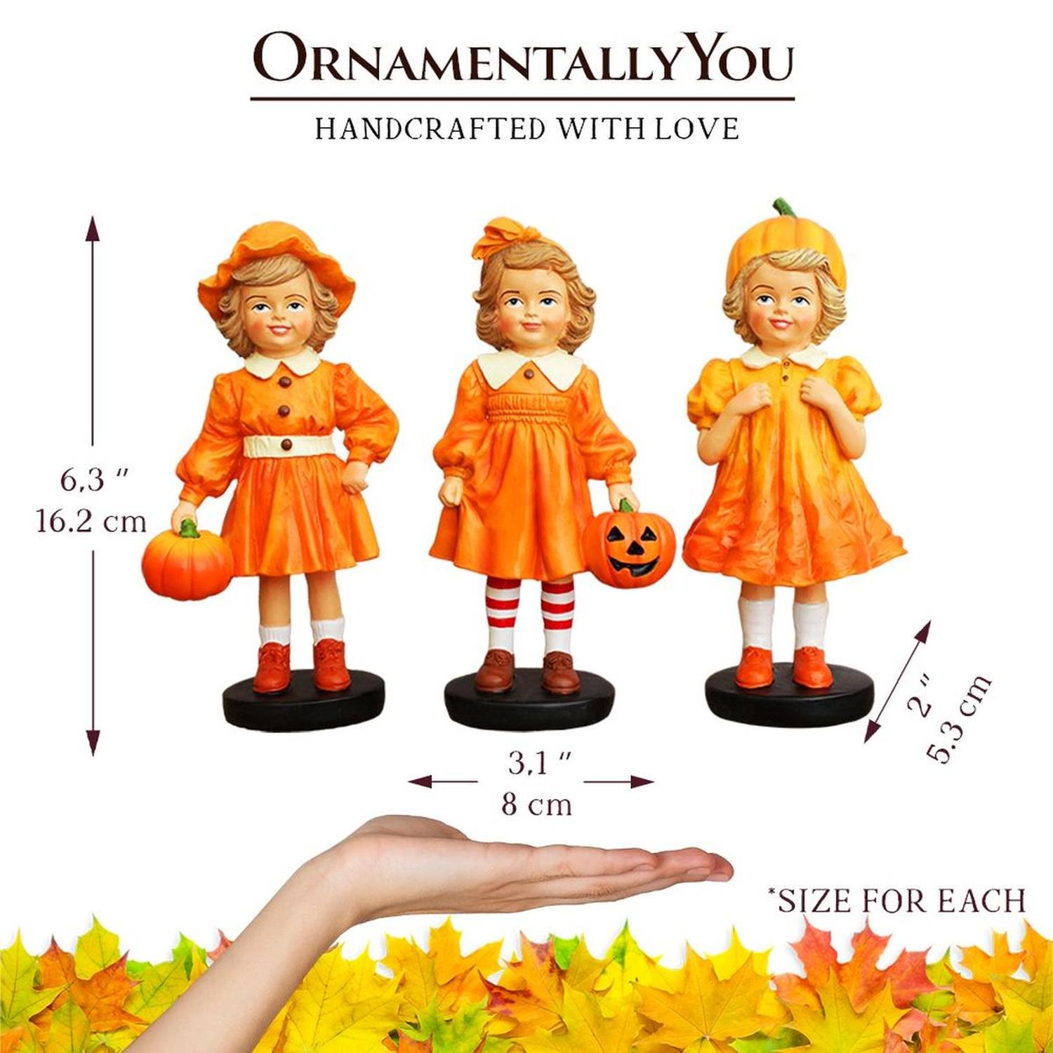 6" Victorian Pumpkin Girl Figurines, Set of 3