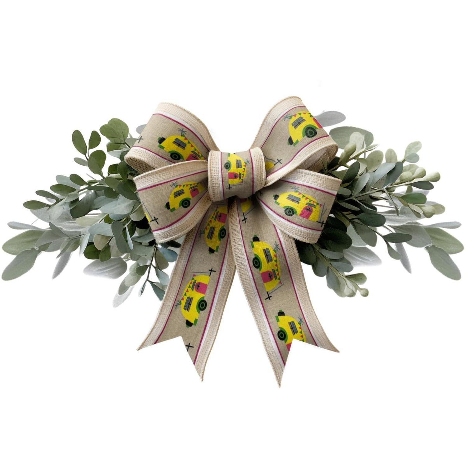 2.5" Summer Camper Ribbon: Lt Natural/Fuchsia (10 Yards)