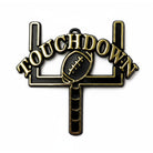 Two-inch black and gold football goalpost charm with a central football icon and the word Touchdown in raised letters.