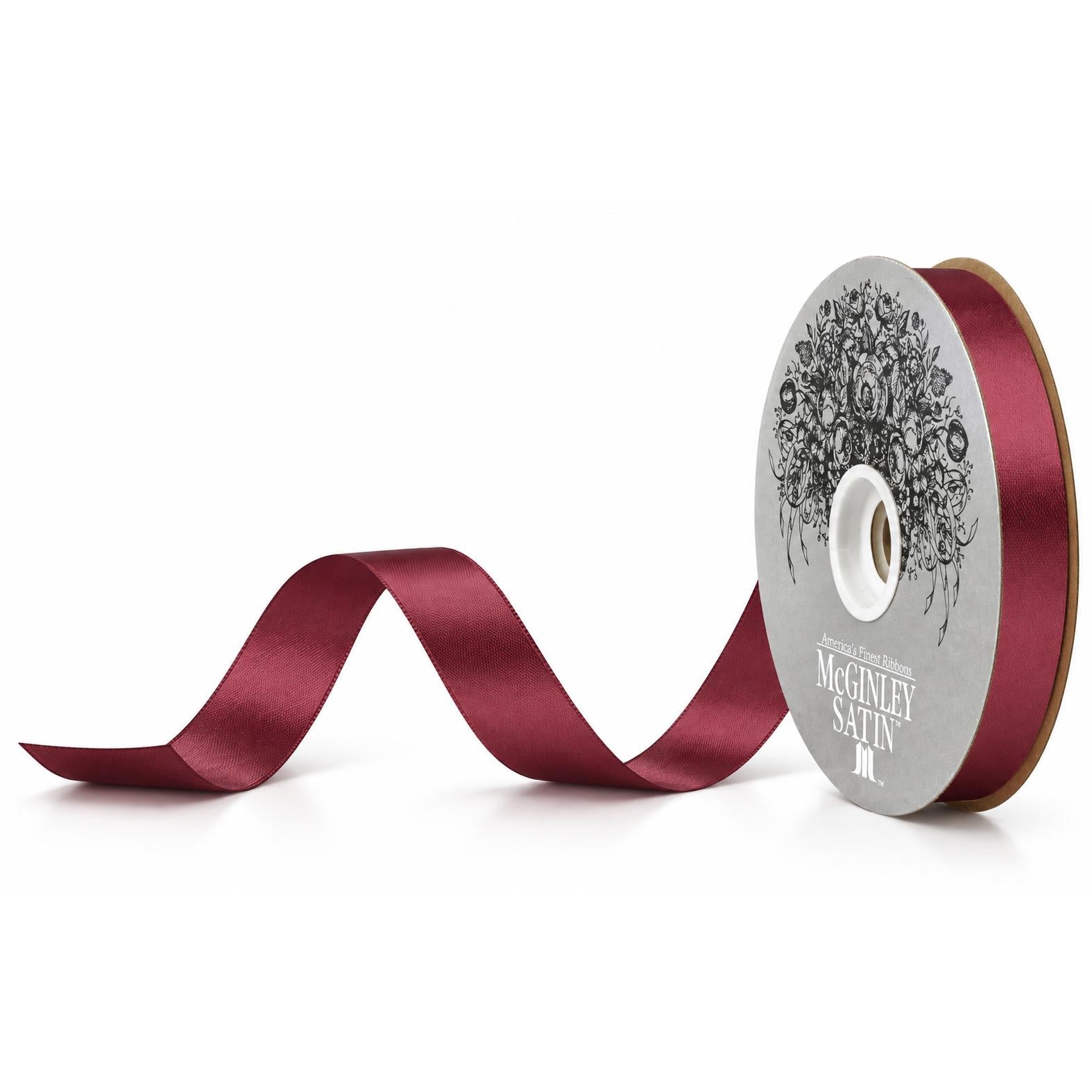 McGinley burgundy satin ribbon spool with label