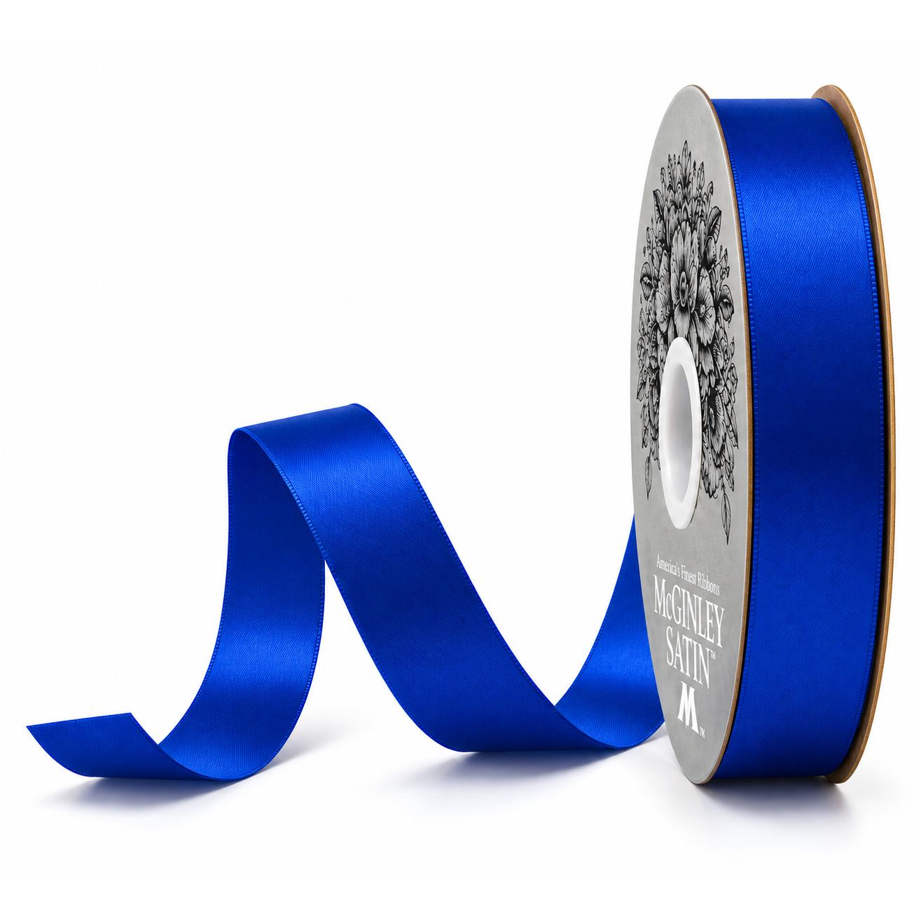 Unspooled non-wired royal blue satin acetate ribbon showing glossy finish
