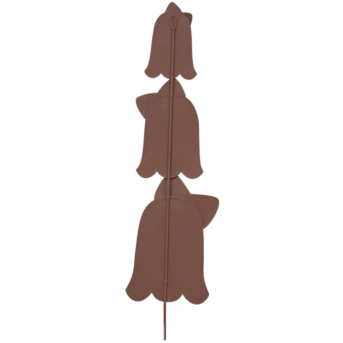 36-inch brown metal ghost topiary with three stacked ghost shapes, designed for hanging or staking in garden soil.