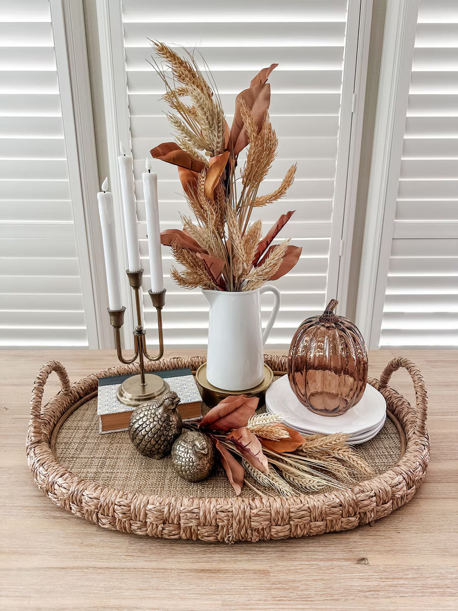 20-inch dried wheat pick with rustic golden-brown stalks, perfect for fall floral arrangements and harvest decor.