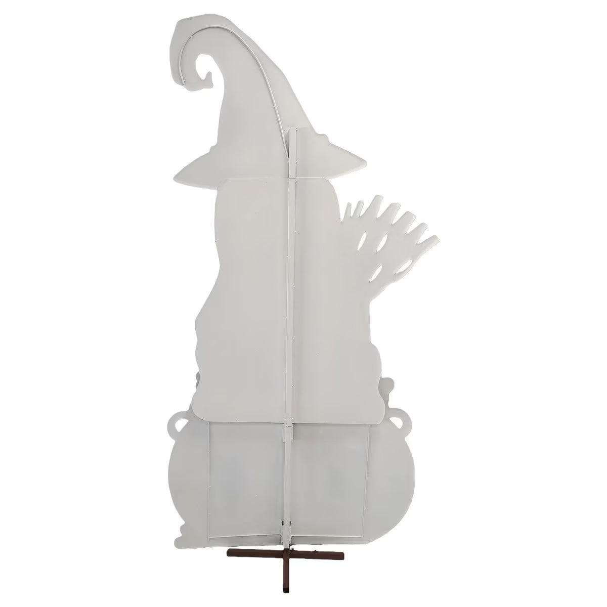 85-inch tall white metal ghost witch silhouette with cauldron, featuring a pointed hat and broomstick design.