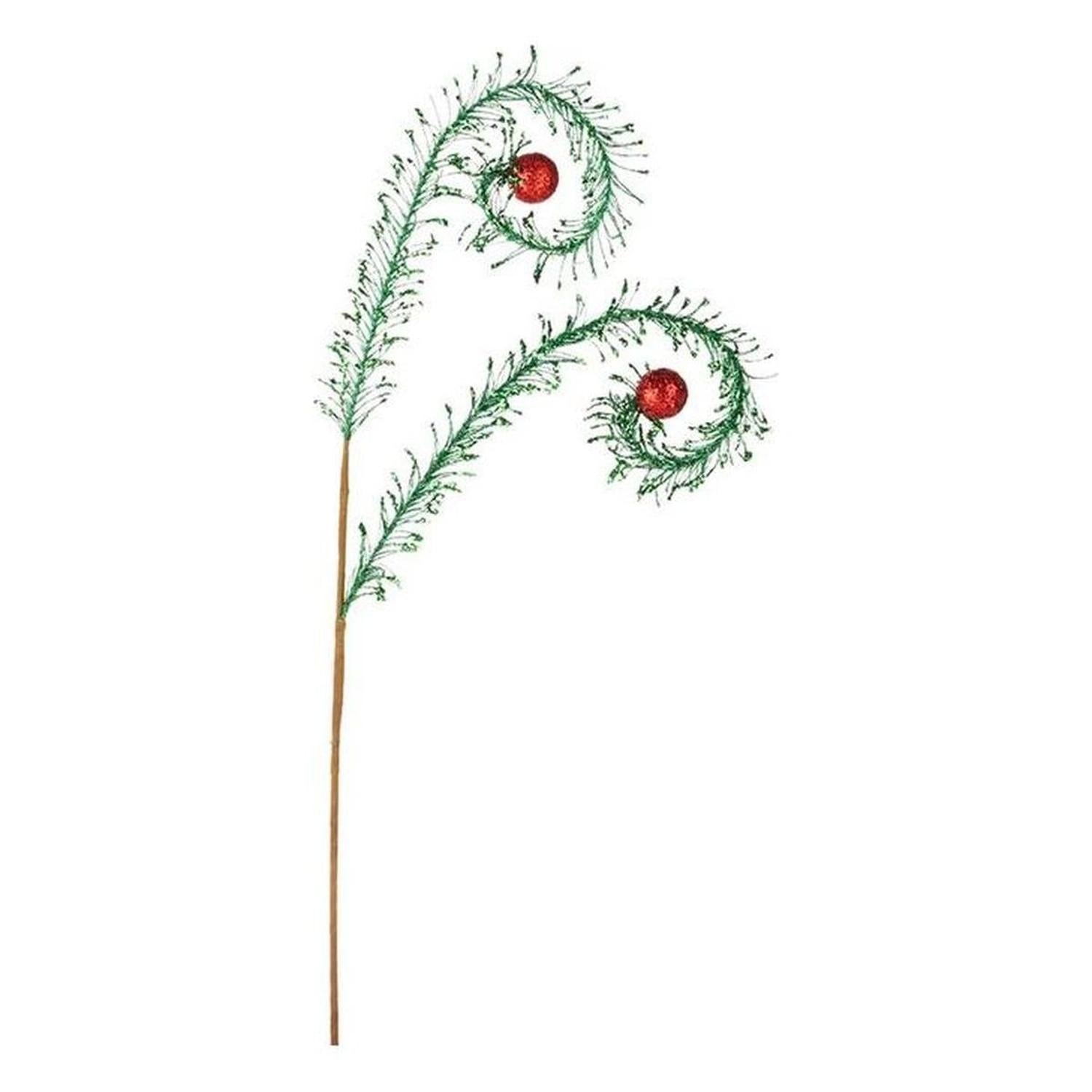 28" Glittered Feather Spray Color: Dark Green