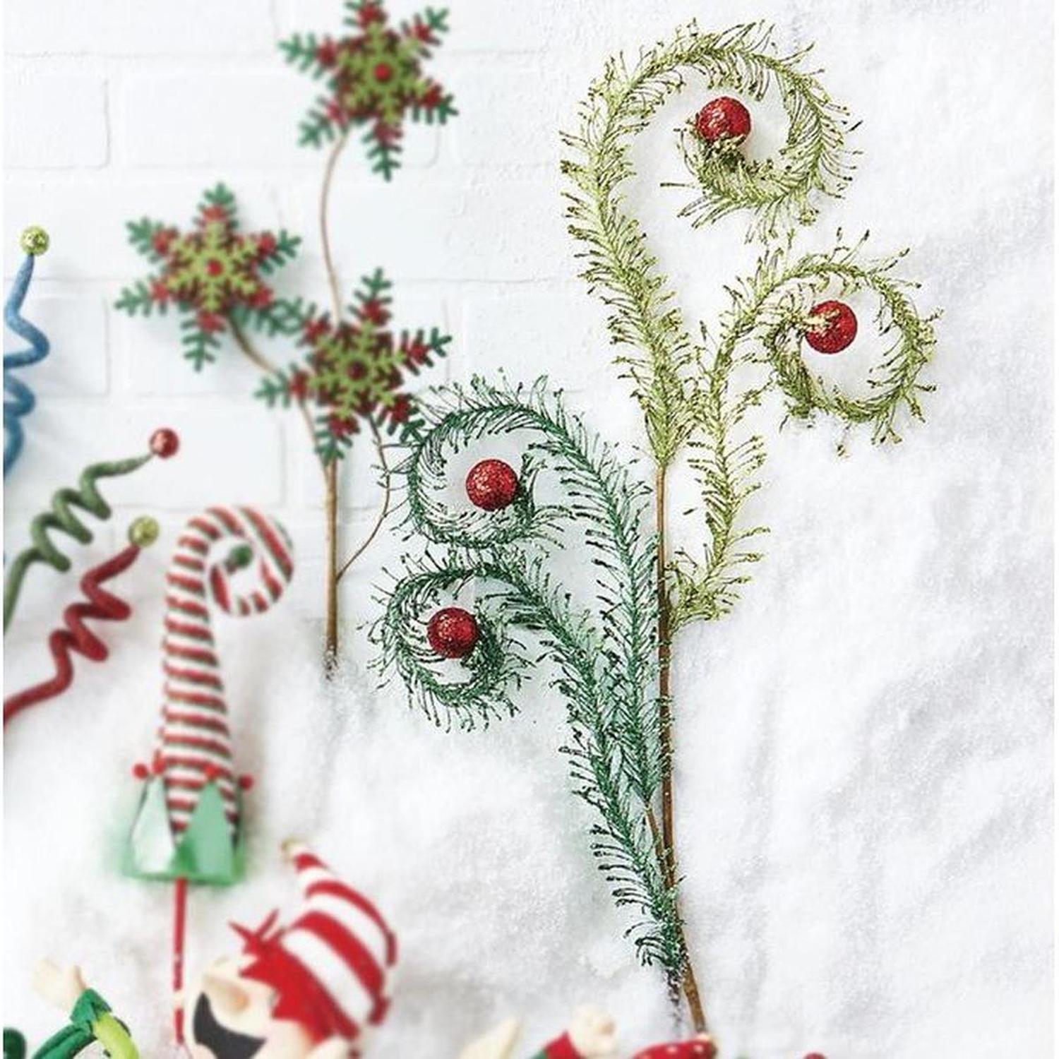 28" Glittered Feather Spray Color: Dark Green