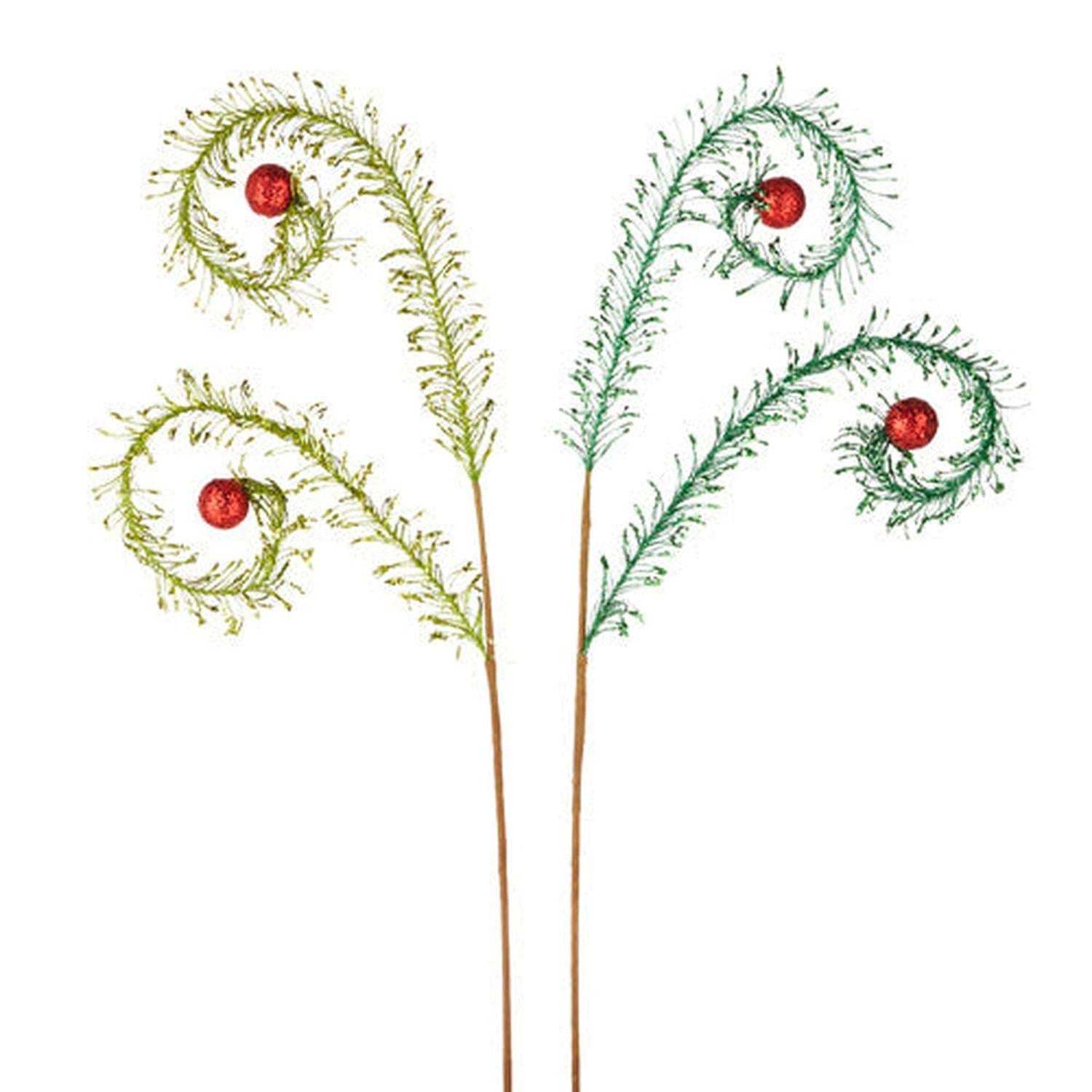 28" Glittered Feather Spray Color: Dark Green