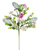 25in Rose, Bead, Flower and Eucalyptus Spray with pink fabric roses and greenery