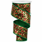 Emerald green and red sequin wired edge ribbon spool