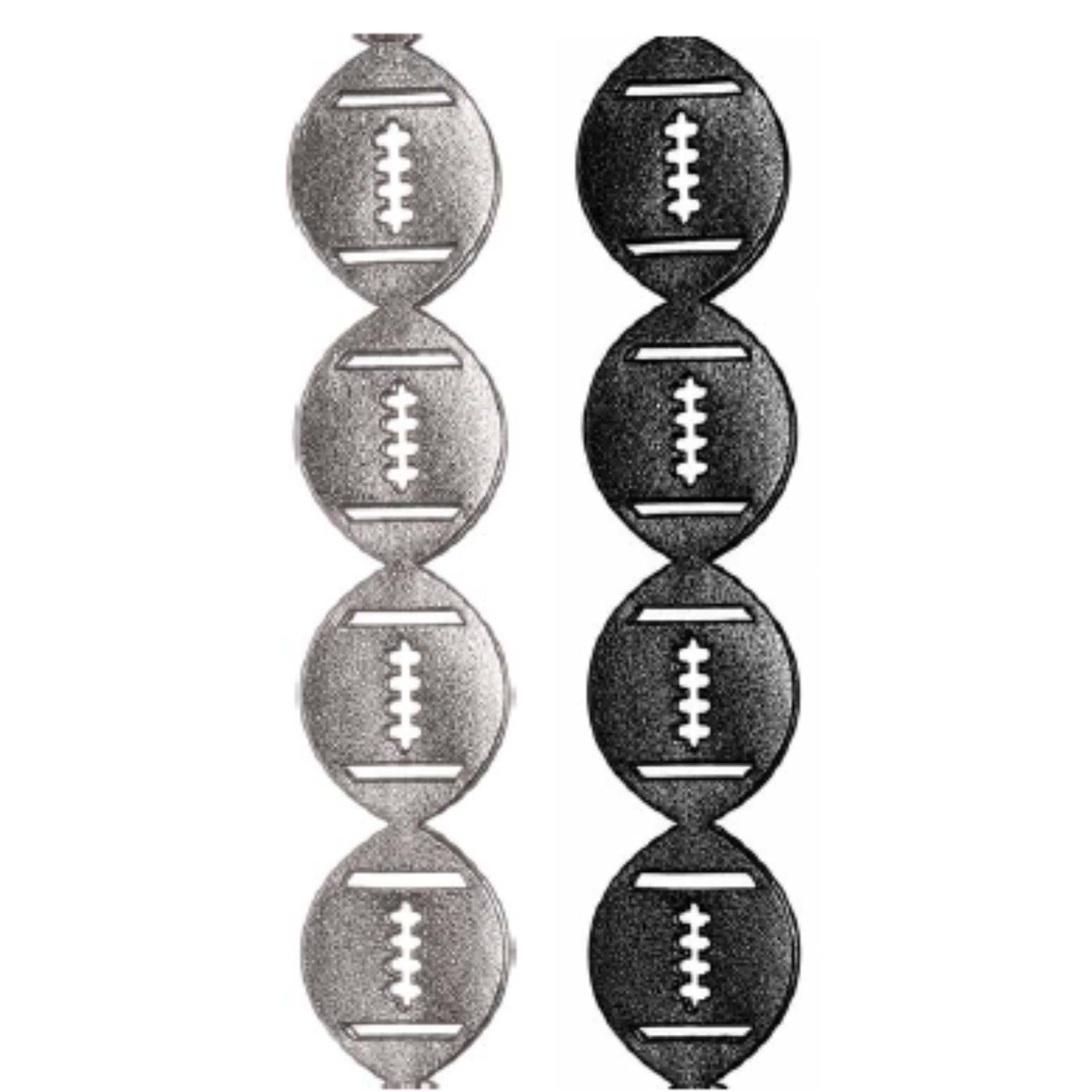 Silver and black metallic vinyl puffy football garland streamers