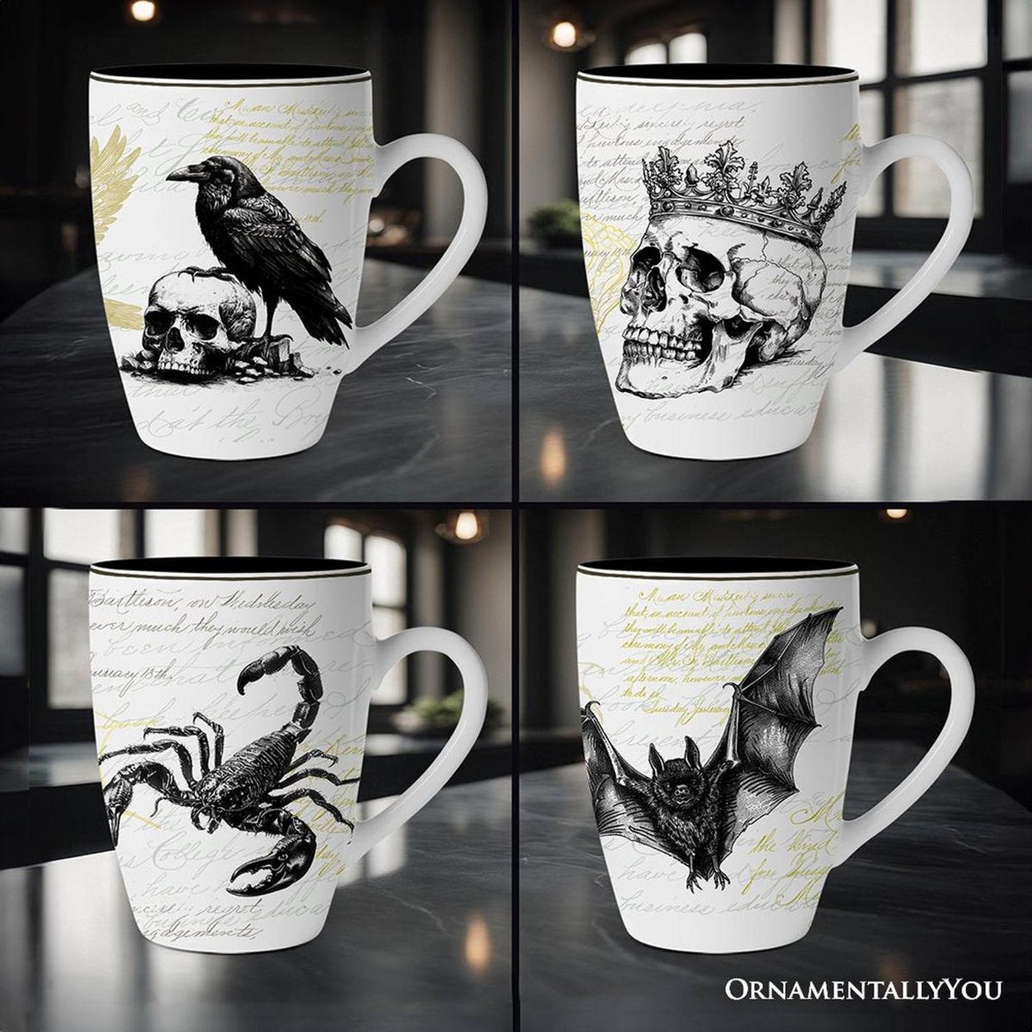 Elegant Halloween Goth Set of 4 Ceramic Mugs