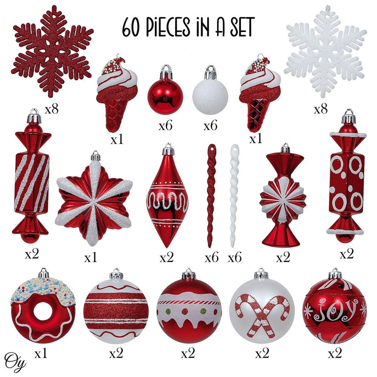 Sweets and Candy Theme Christmas Ornament Bundle, Assorted 60