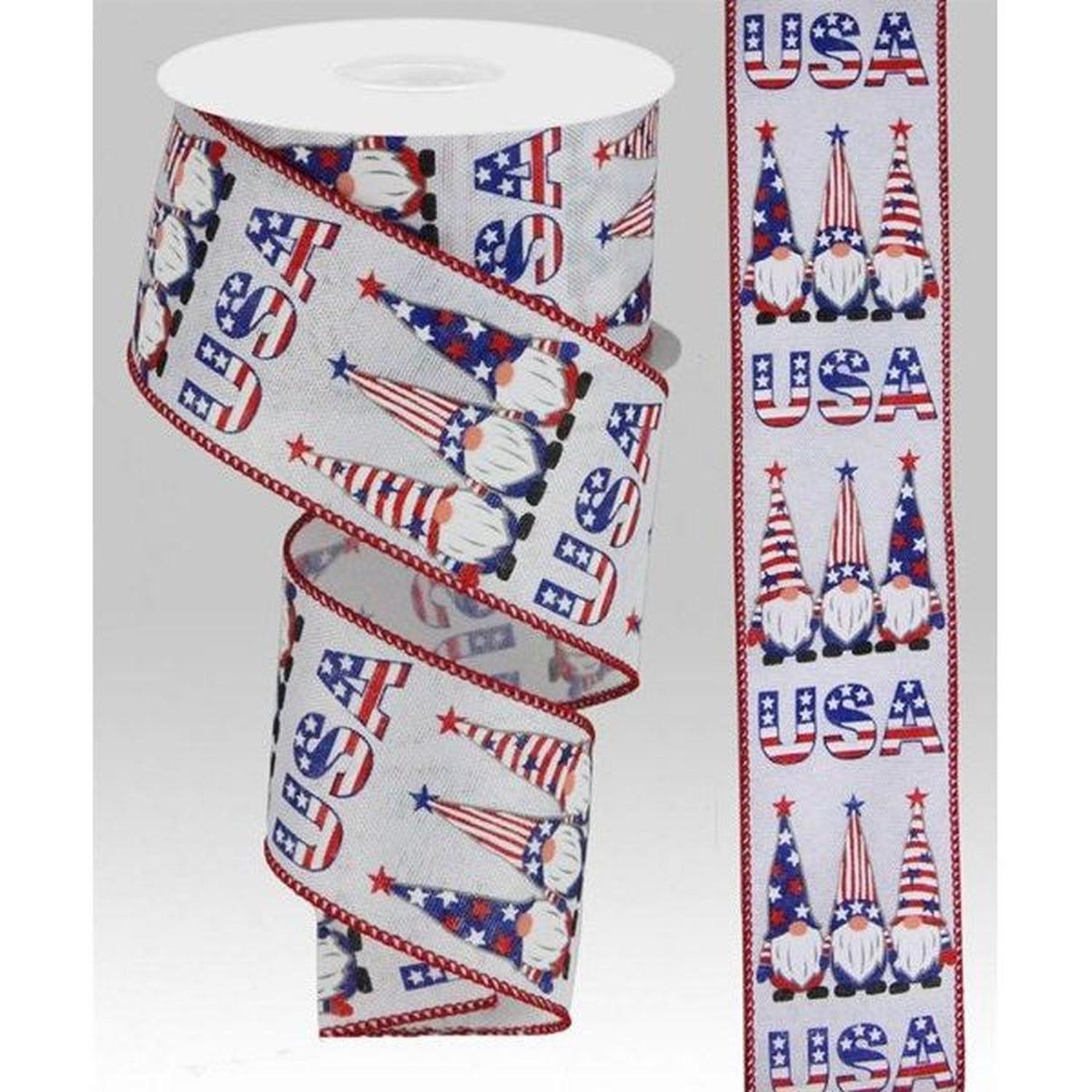2.5" USA Patriotic Gnome Ribbon: White (10 Yards)