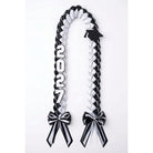 Black and white braided graduation lei with 3D loops and glitter cap charm