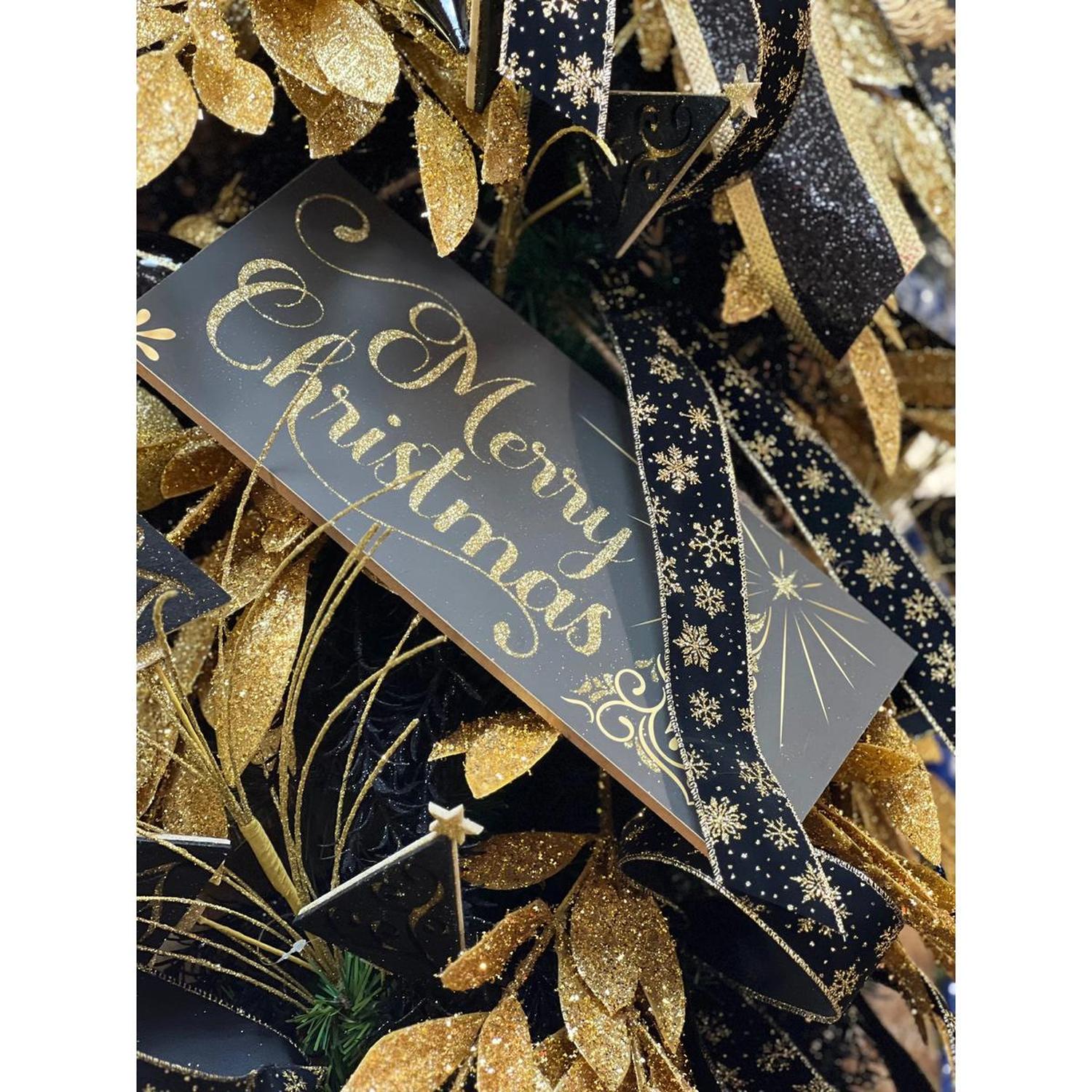 15" Wooden Sign: Merry Christmas Black/Gold