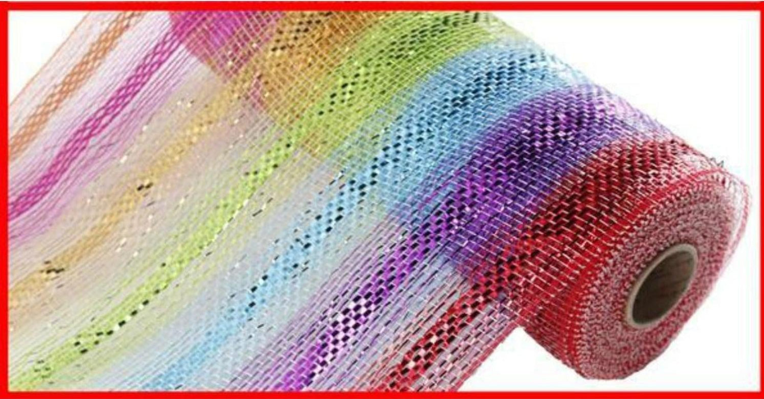 10" Metallic Stripe Mesh Ribbon: Rainbow (10 Yards)