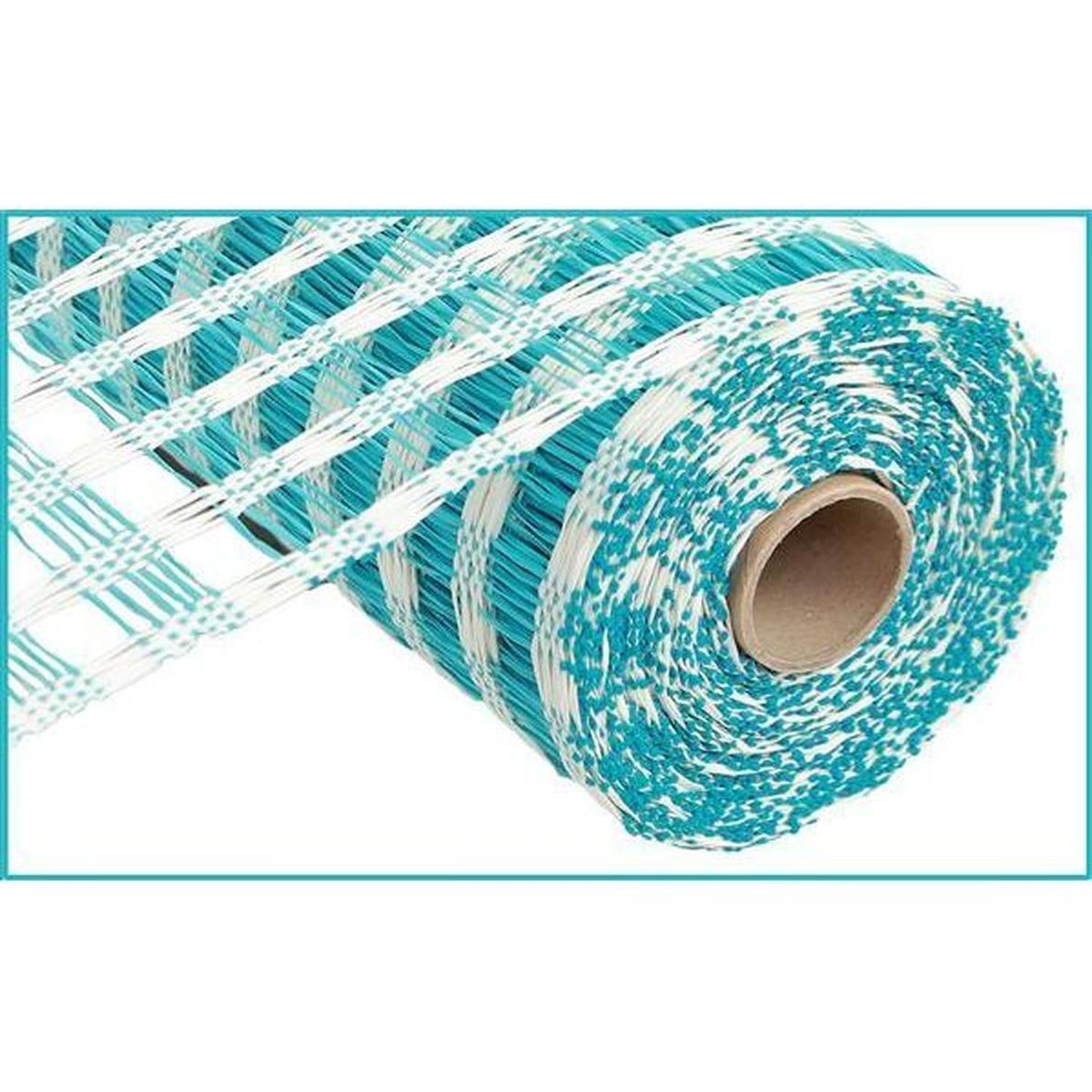 10" Poly Burlap Check Mesh Ribbon: Turquoise & Cream