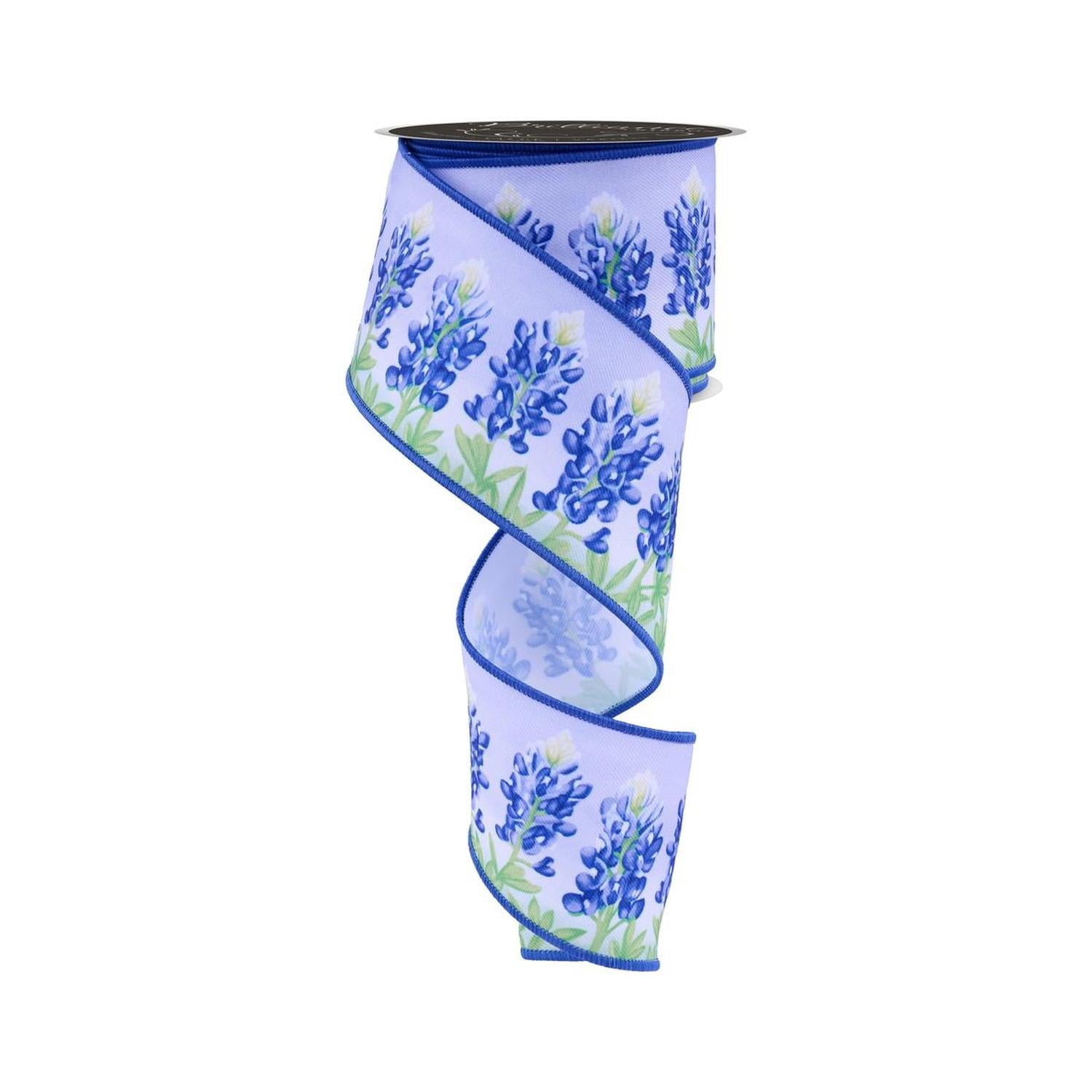 2.5" LS Bluebonnets Ribbon: White (10 Yards)