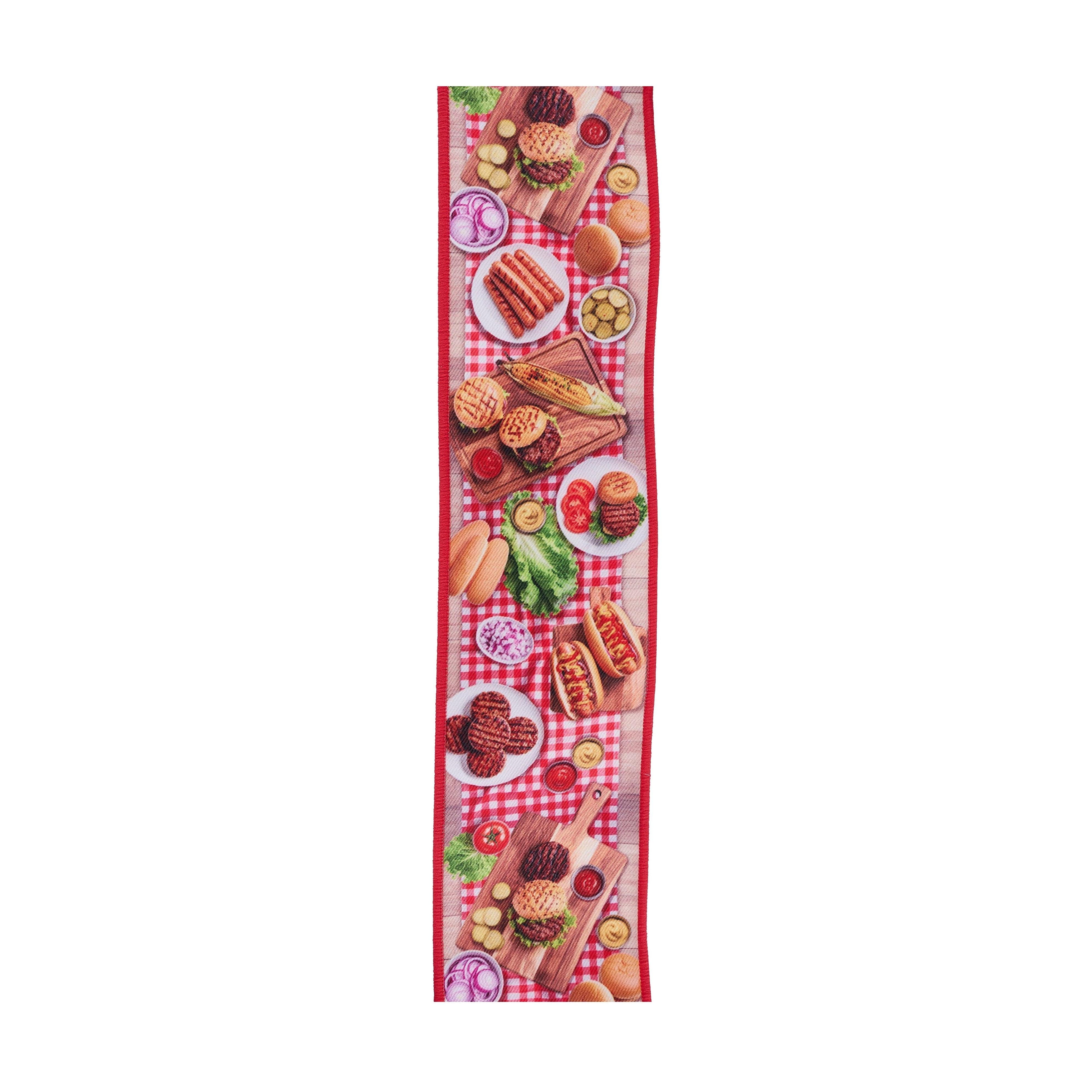 Red wired edge ribbon with BBQ burger and hot dog print