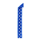 Close up of royal blue polka dot fused ribbon showing stitched wired edges and backing