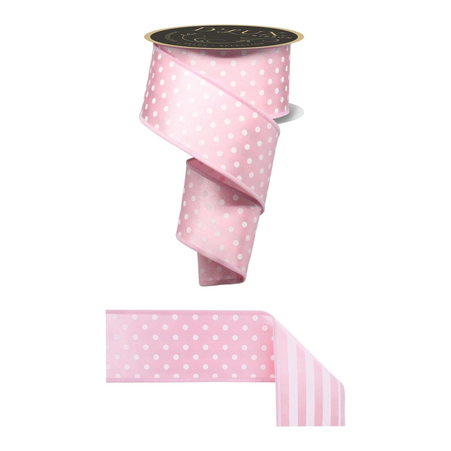 2.5" Polka Dot Striped Fused Ribbon: Pink (10 Yards)
