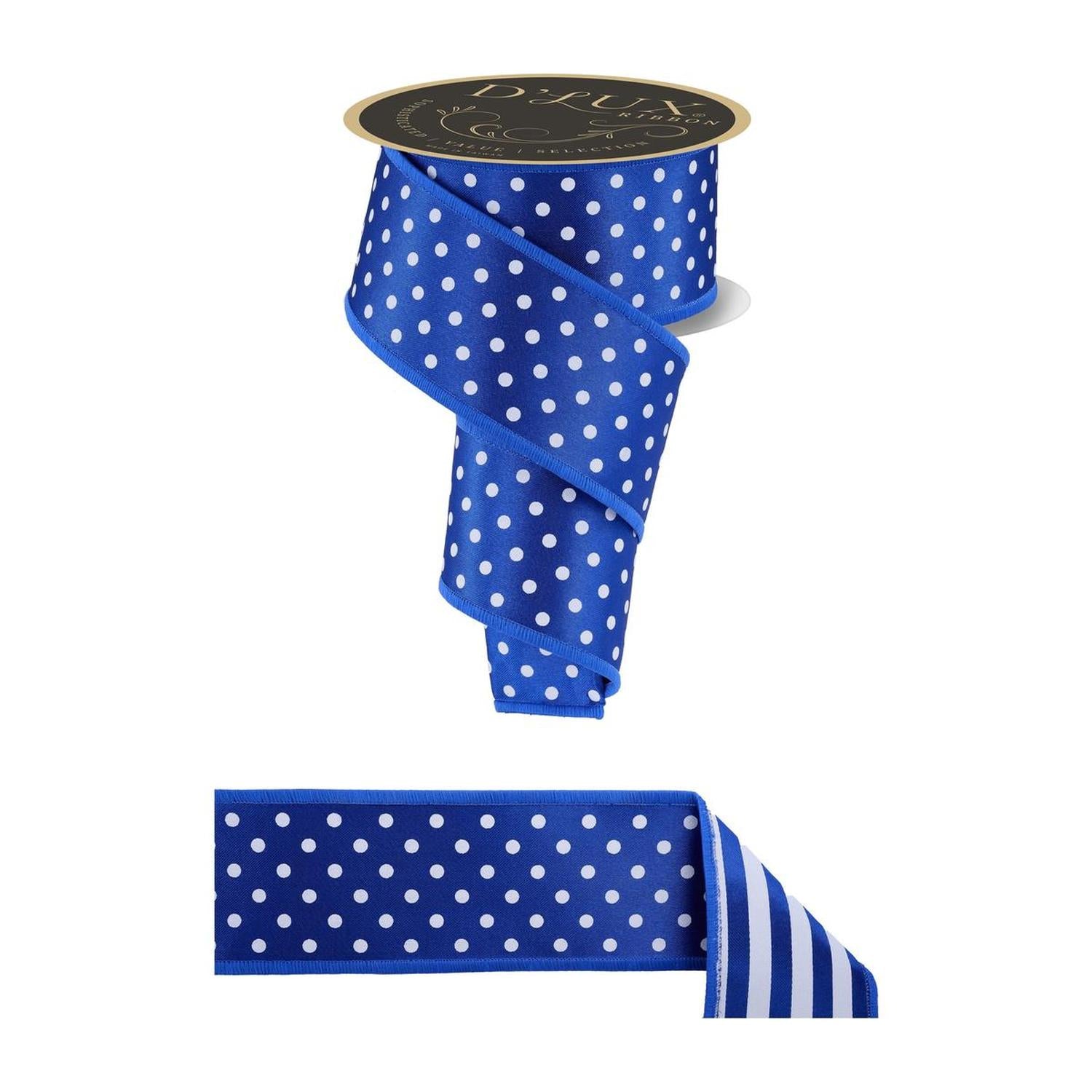 2.5" Polka Dot Striped Fused Ribbon: Royal Blue (10 Yards)