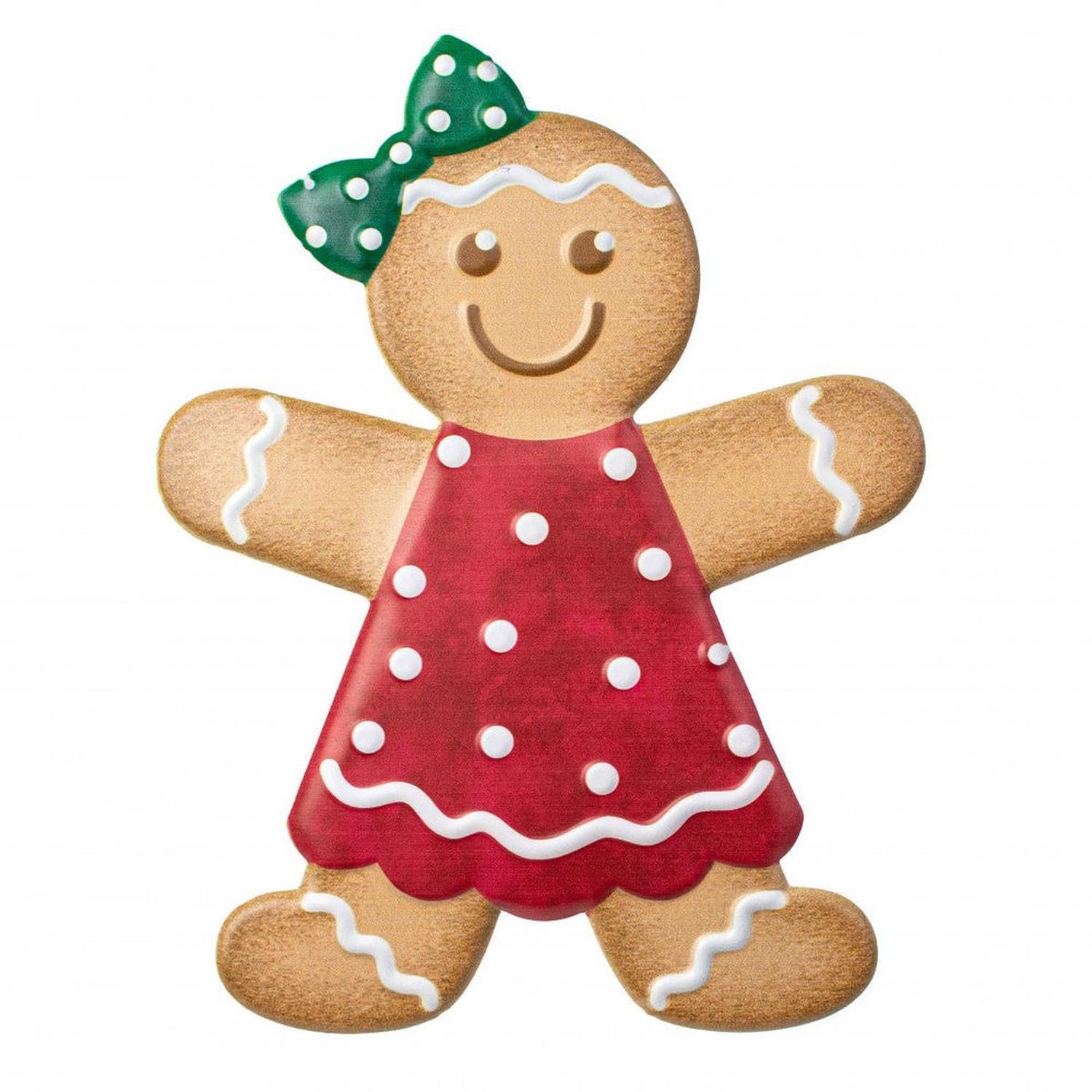 13" Metal Embossed Gingerbread: Girl (Red)