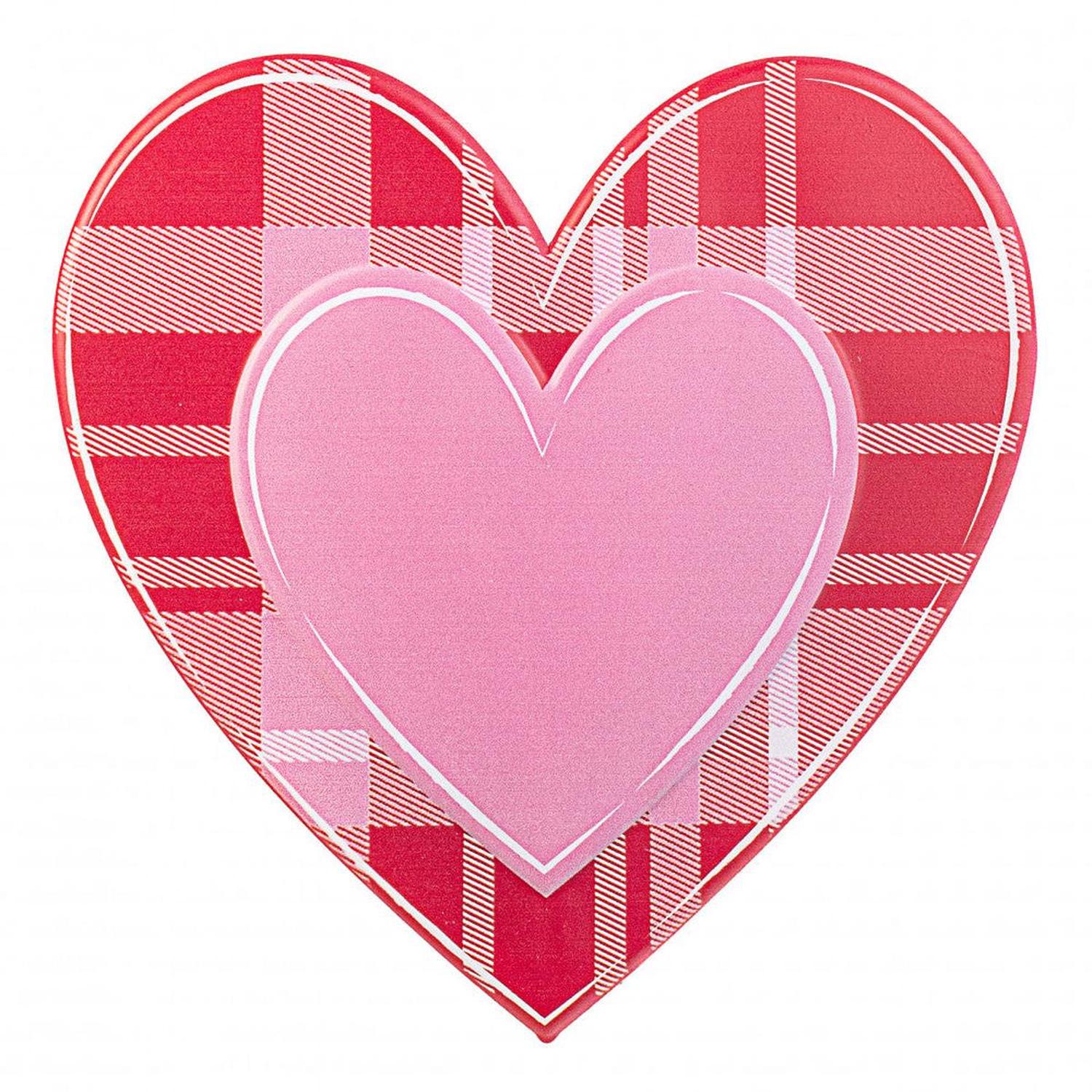 12" Metal Embossed Heart Hanger: Red/Pink Plaid