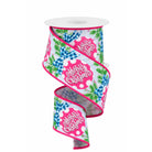 2.5 inch pink blue Merry Christmas wired edge ribbon spool spiral