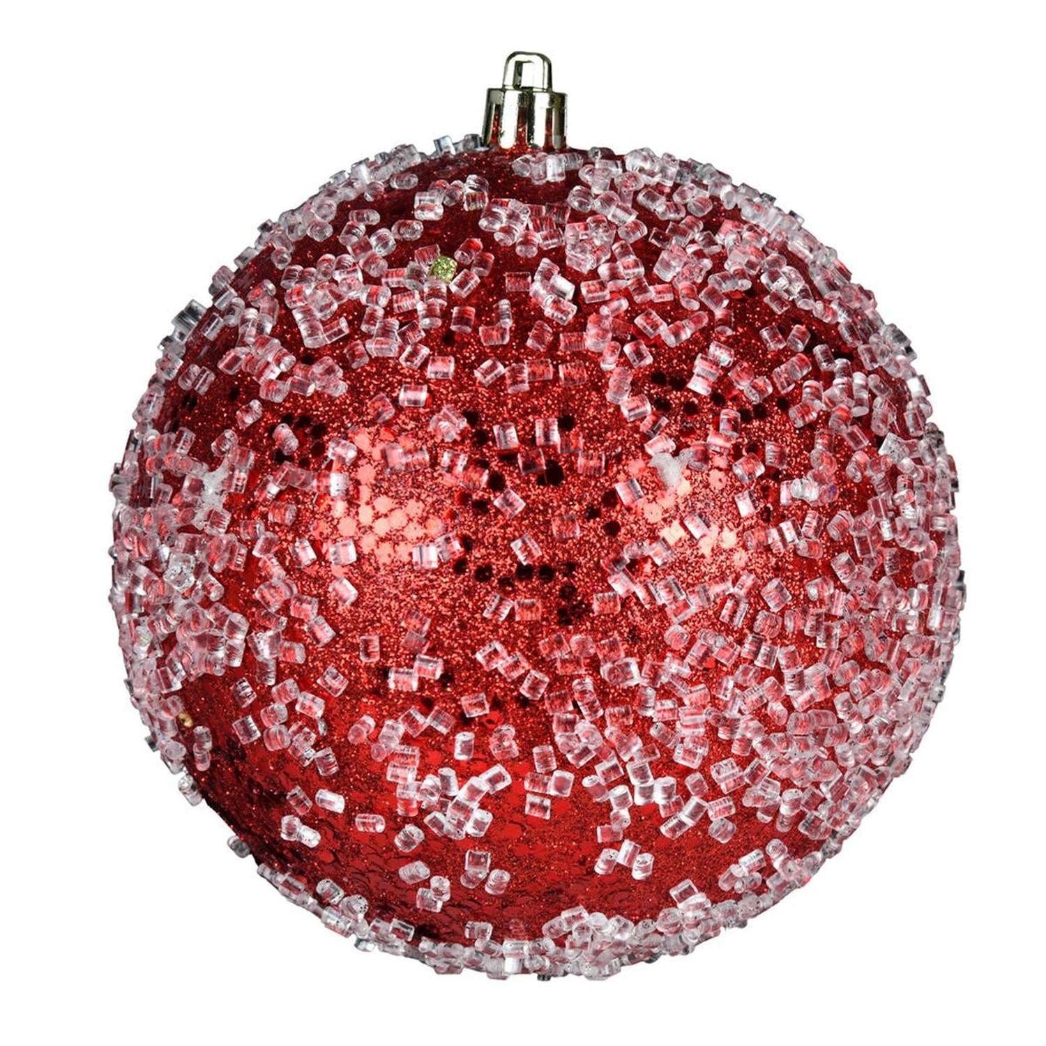 4" Red Glitter Hail Ball Ornament