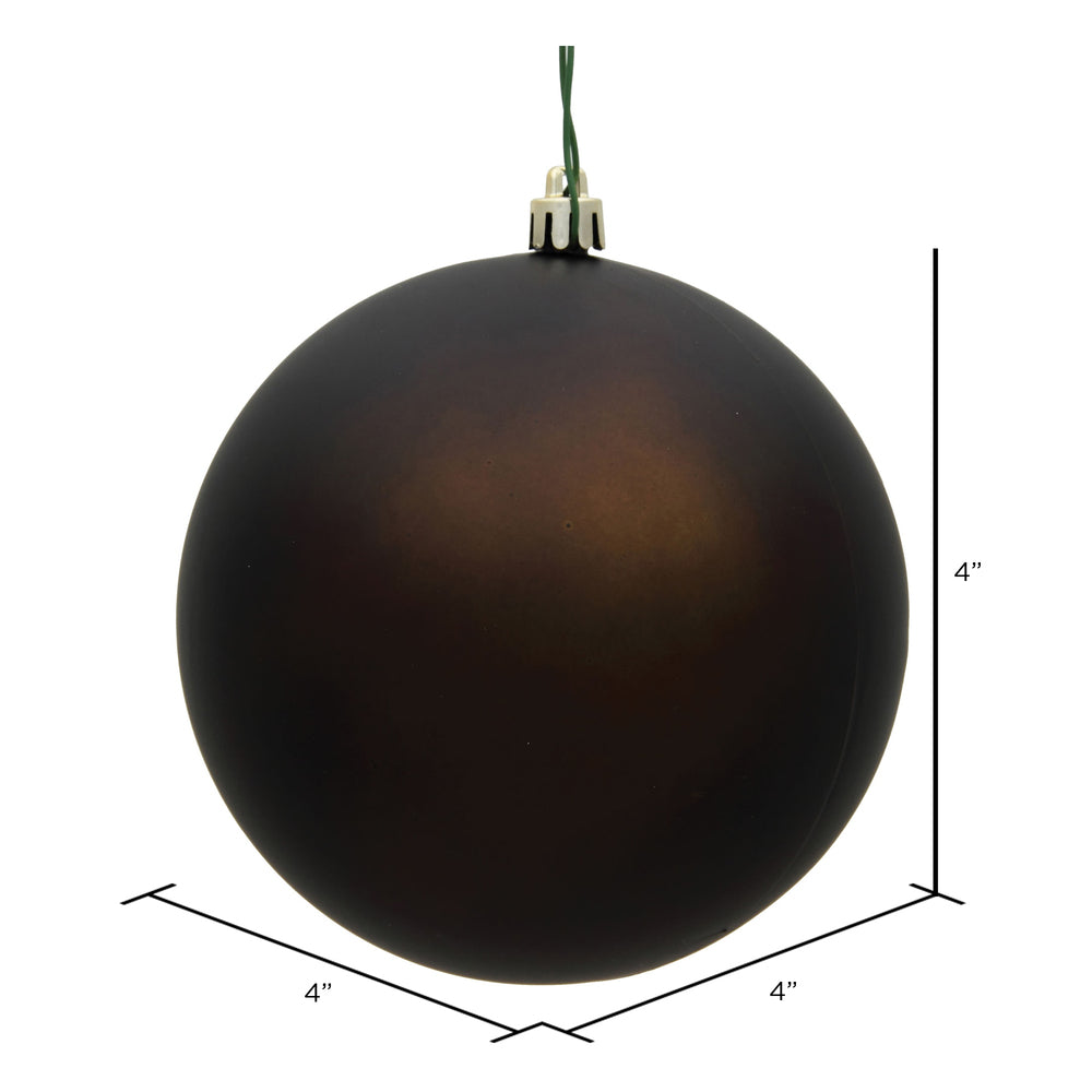 4 inch matte chocolate shatterproof ball ornament with silver cap and wire hanger