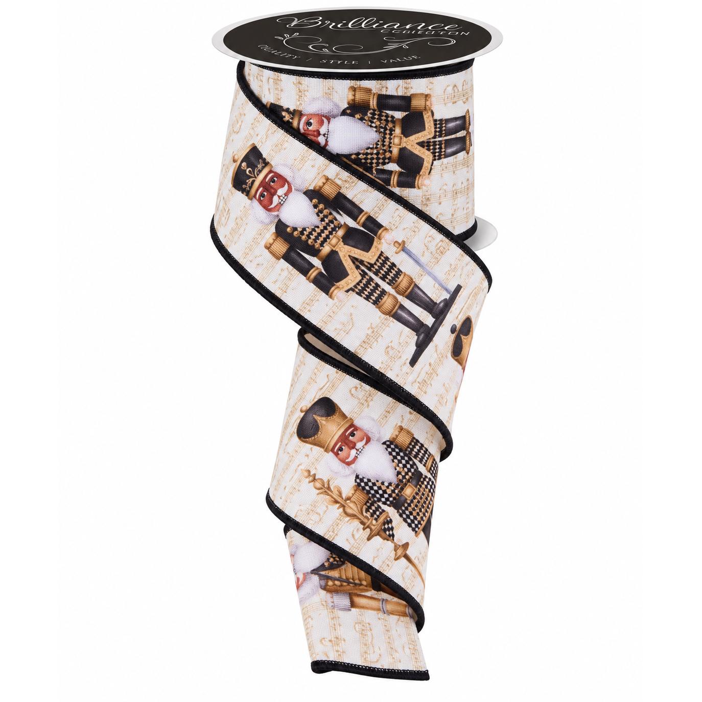 Black and white African American nutcracker wired edge ribbon, 10 yards
