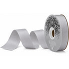 Silver gray lustre satin ribbon spool with McGINLEY label for homecoming mums
