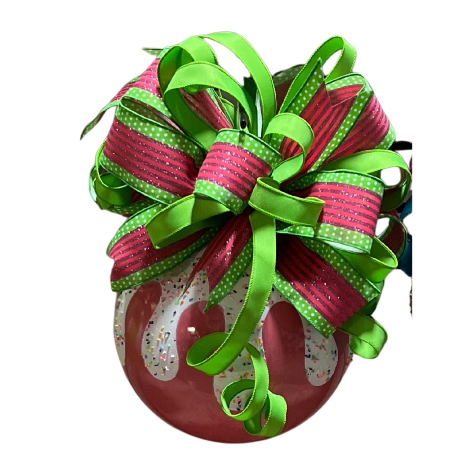 10" Sprinkle Ornament Ball with Bow (Pink)