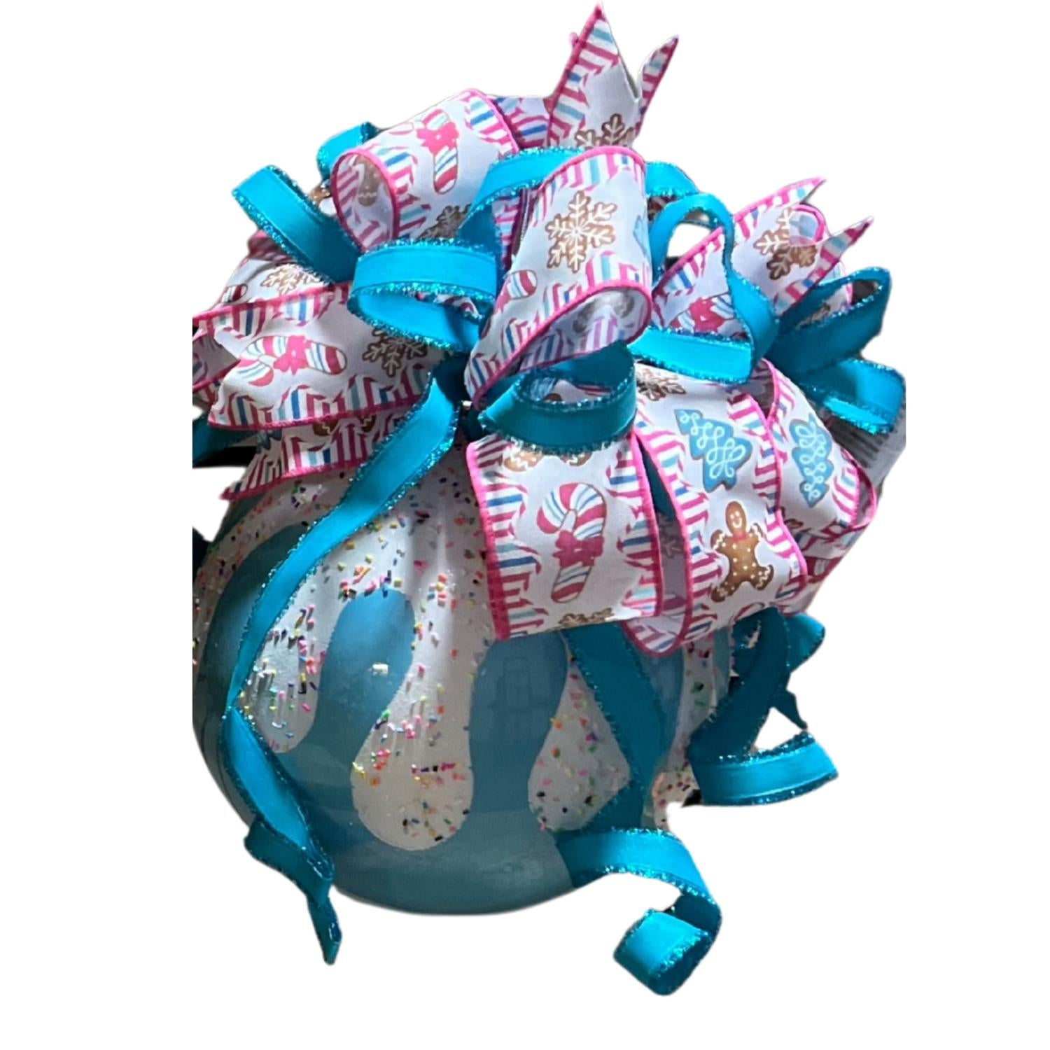 10" Sprinkle Ornament Ball with Bow (Blue)