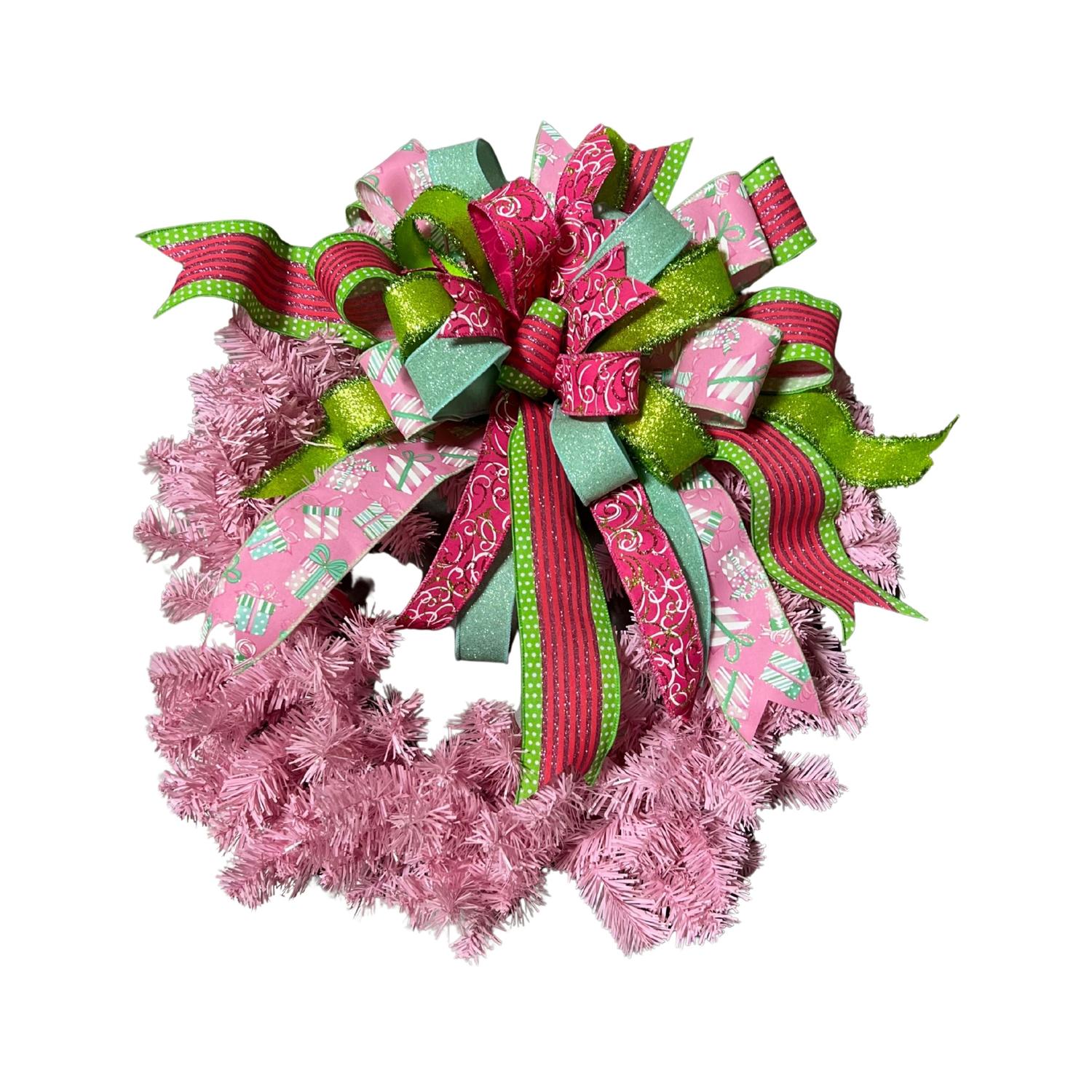 24" Pine Wreath With Bow: Pink
