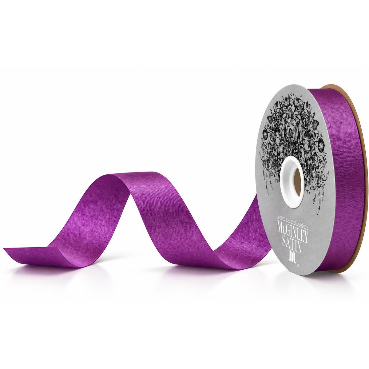 Flexible non-wired purple satin ribbon unspooled showing drape