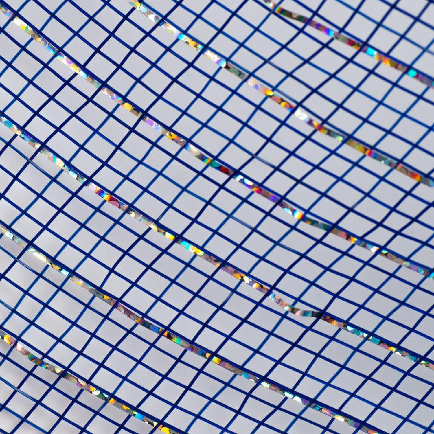 10" Poly Deco Mesh Ribbon: Metallic Navy Blue & Silver (10 Yards)